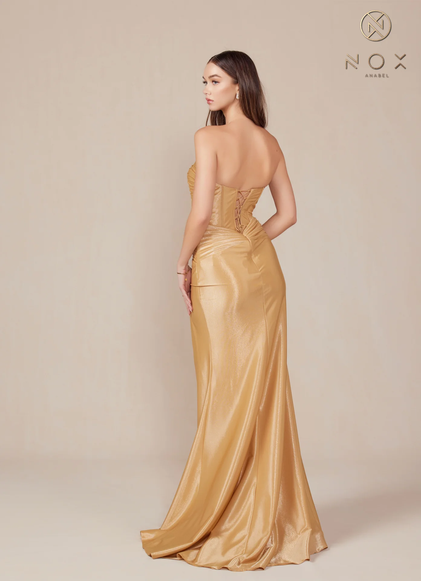 Nox Anabel T1489 Satin Fitted Prom Dress Cutout Strapless Corset Bodice Formal Evening Gown Slit - Image 17