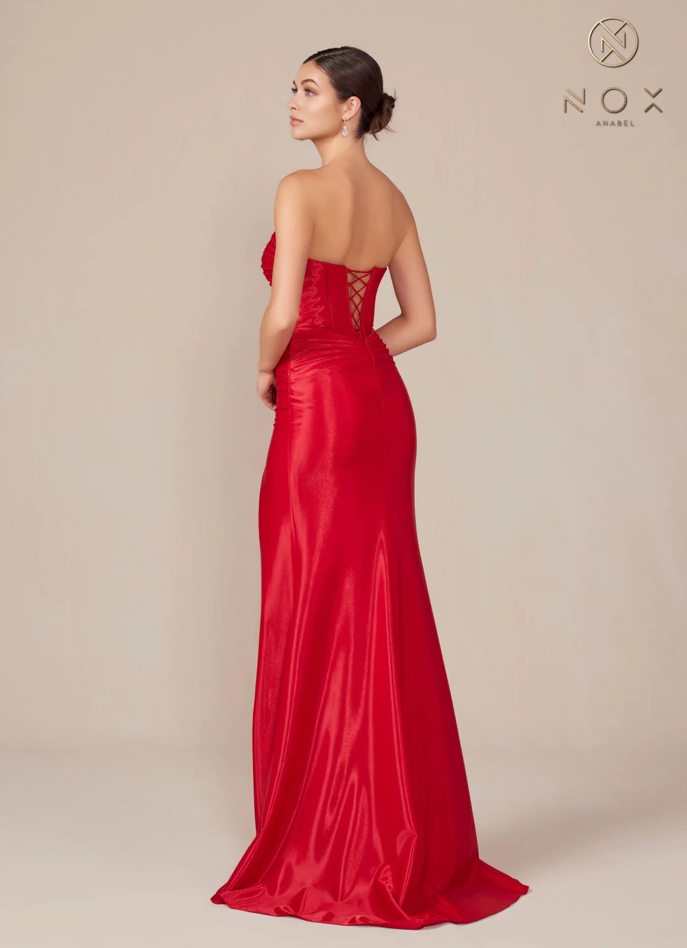 Nox Anabel T1489 Satin Fitted Prom Dress Cutout Strapless Corset Bodice Formal Evening Gown Slit - Image 18