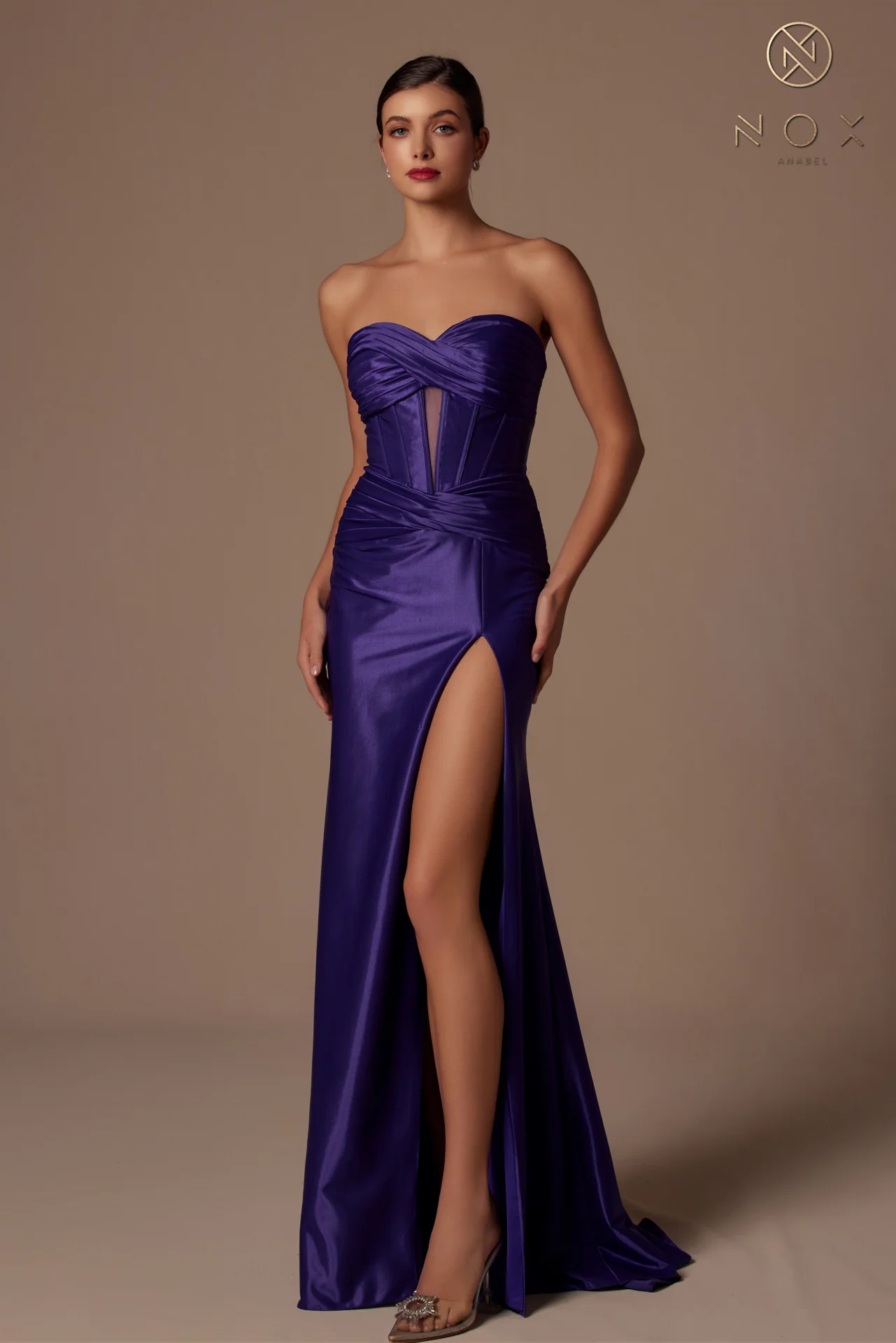 Nox Anabel T1489 Satin Fitted Prom Dress Cutout Strapless Corset Bodice Formal Evening Gown Slit - Image 6
