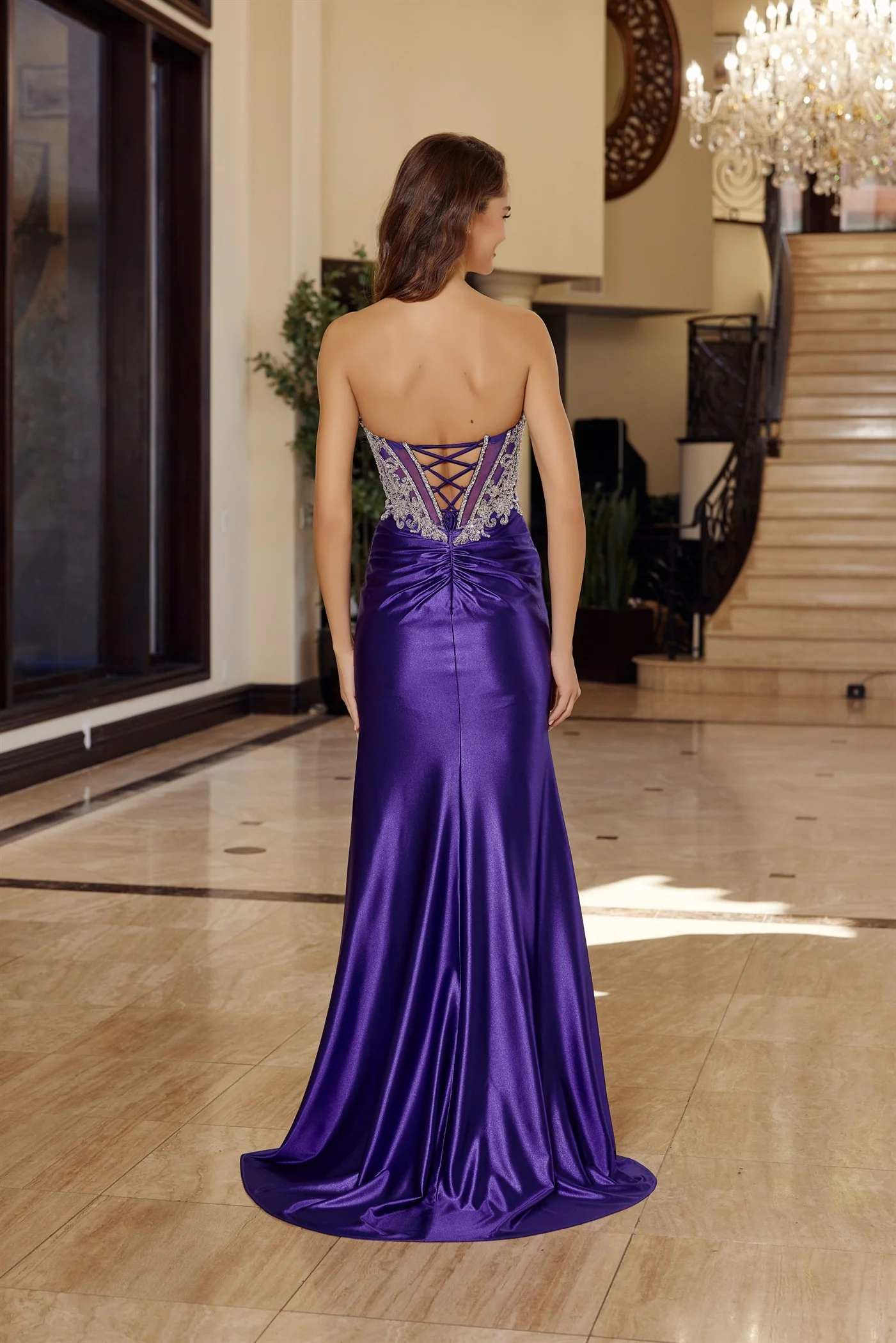 Nox Anabel T1854 Sheer Crystal Corset Plunging Prom Dress - Image 6