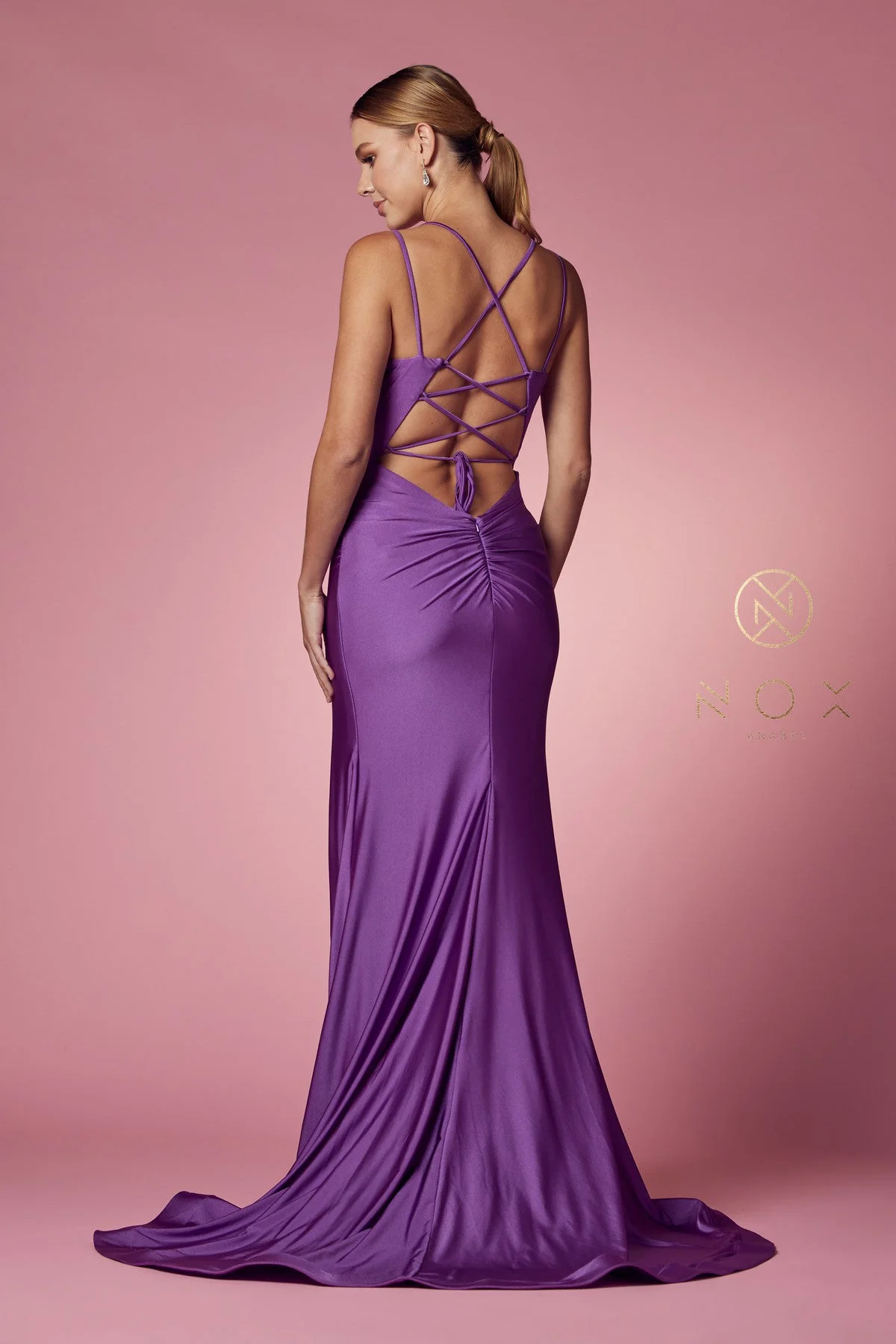 Nox Anabel T481 Size 12 Iris Prom Dress Backless Corset Slit - Image 2