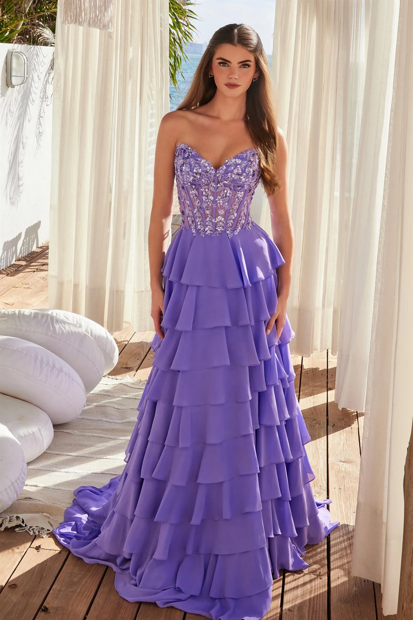 Nox Anabel Y1551 Size 4 Candy Pink Ruffle Slit Sheer Corset Prom Dress Sequin Lace Strapless Formal Gown - Image 5