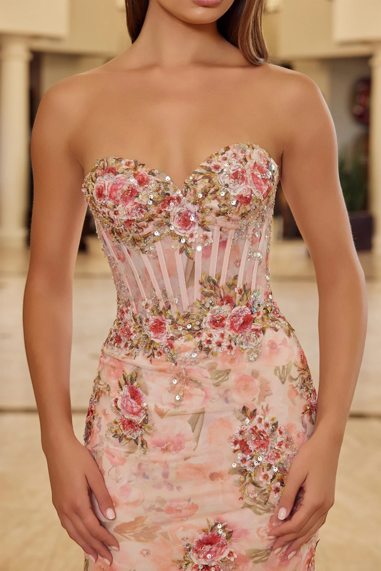 Nox Anabel Y1801 Sheer Sequin Corset Strapless Prom Dress - Image 5