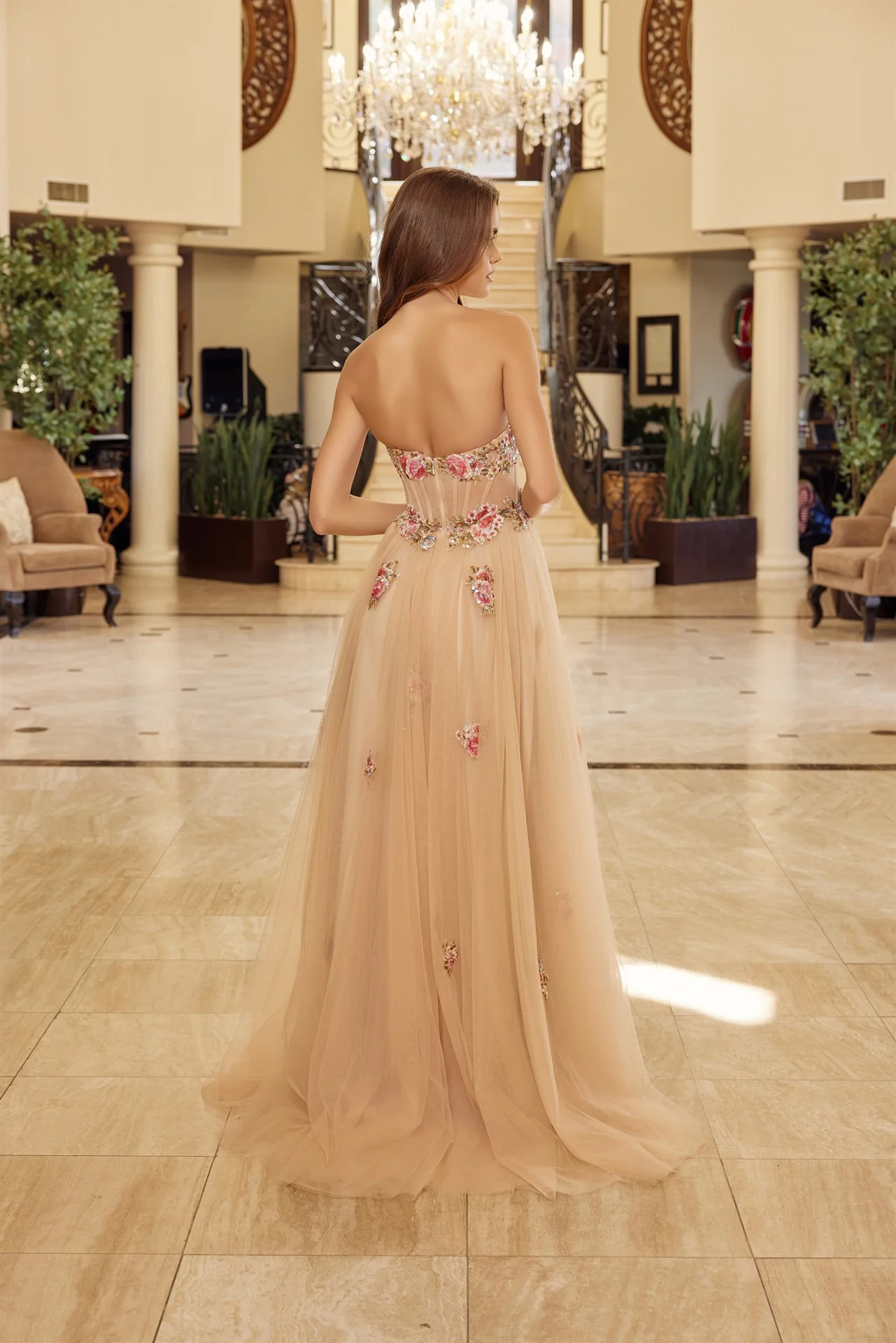 Nox Anabel Y1803 Strapless Sheer Floral Corset Prom Dresses - Image 3
