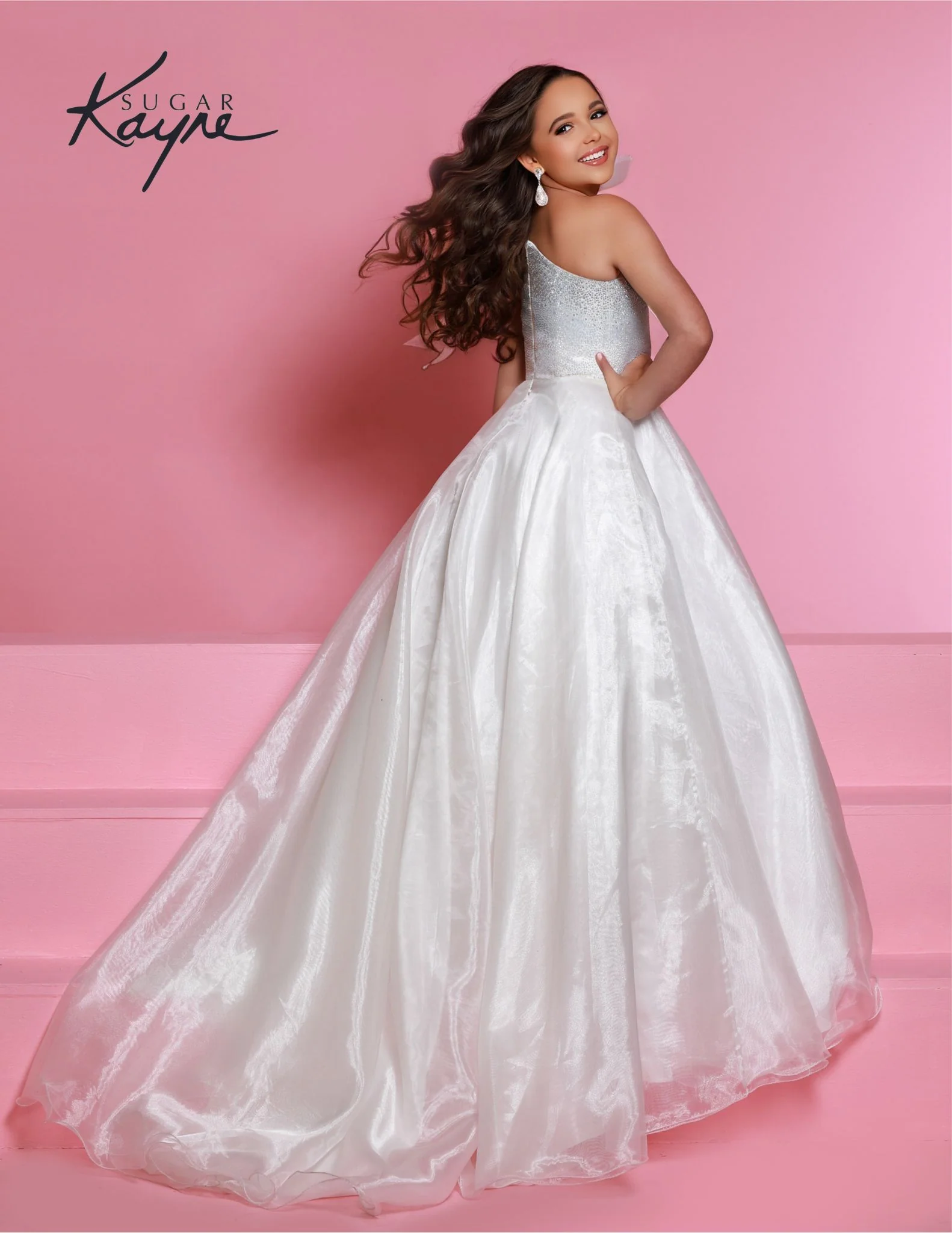 Sugar Kayne C310 Girls Preteens Pageant Dress Preteens Gown One Shoulder Bow - Image 10
