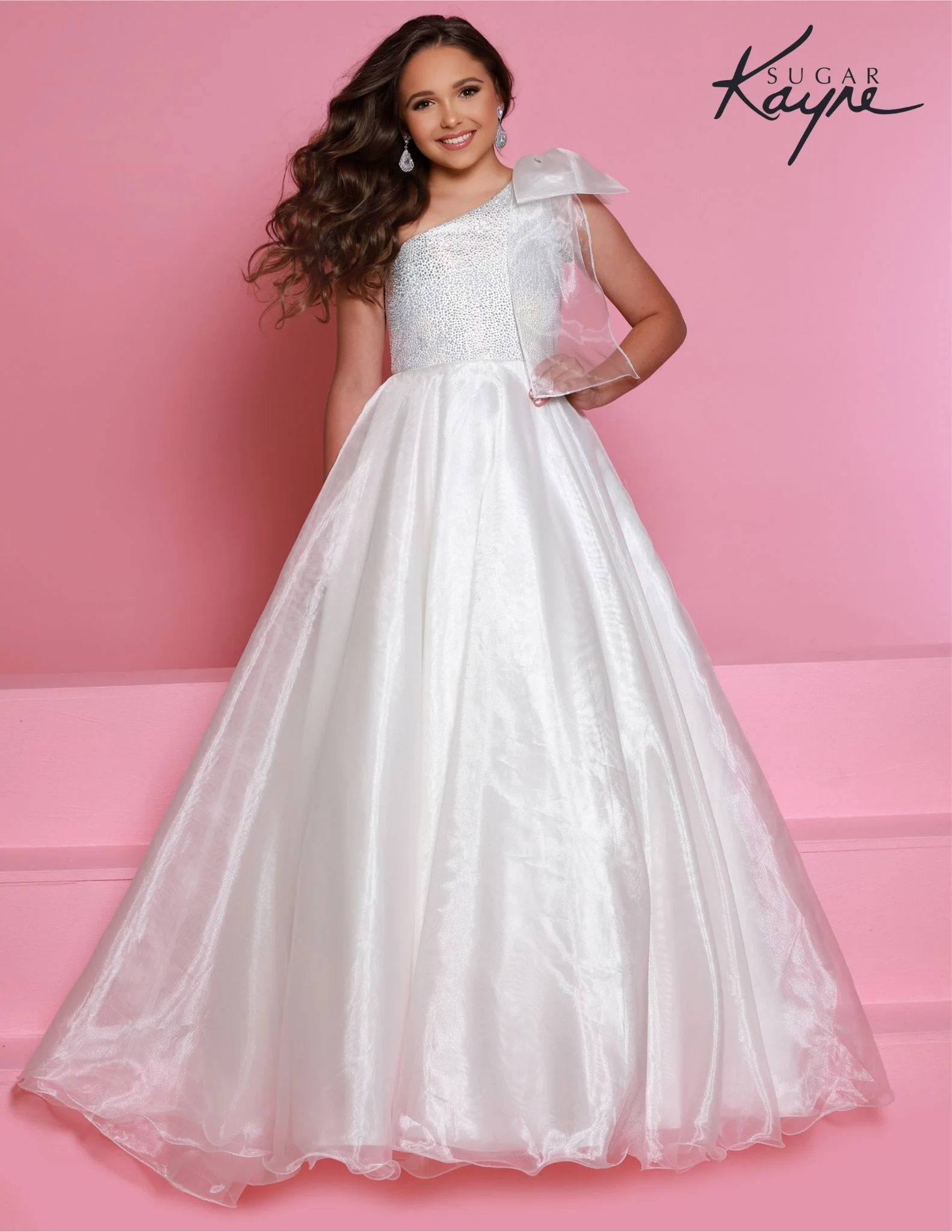 Sugar Kayne C310 Girls Preteens Pageant Dress Preteens Gown One Shoulder Bow - Image 3