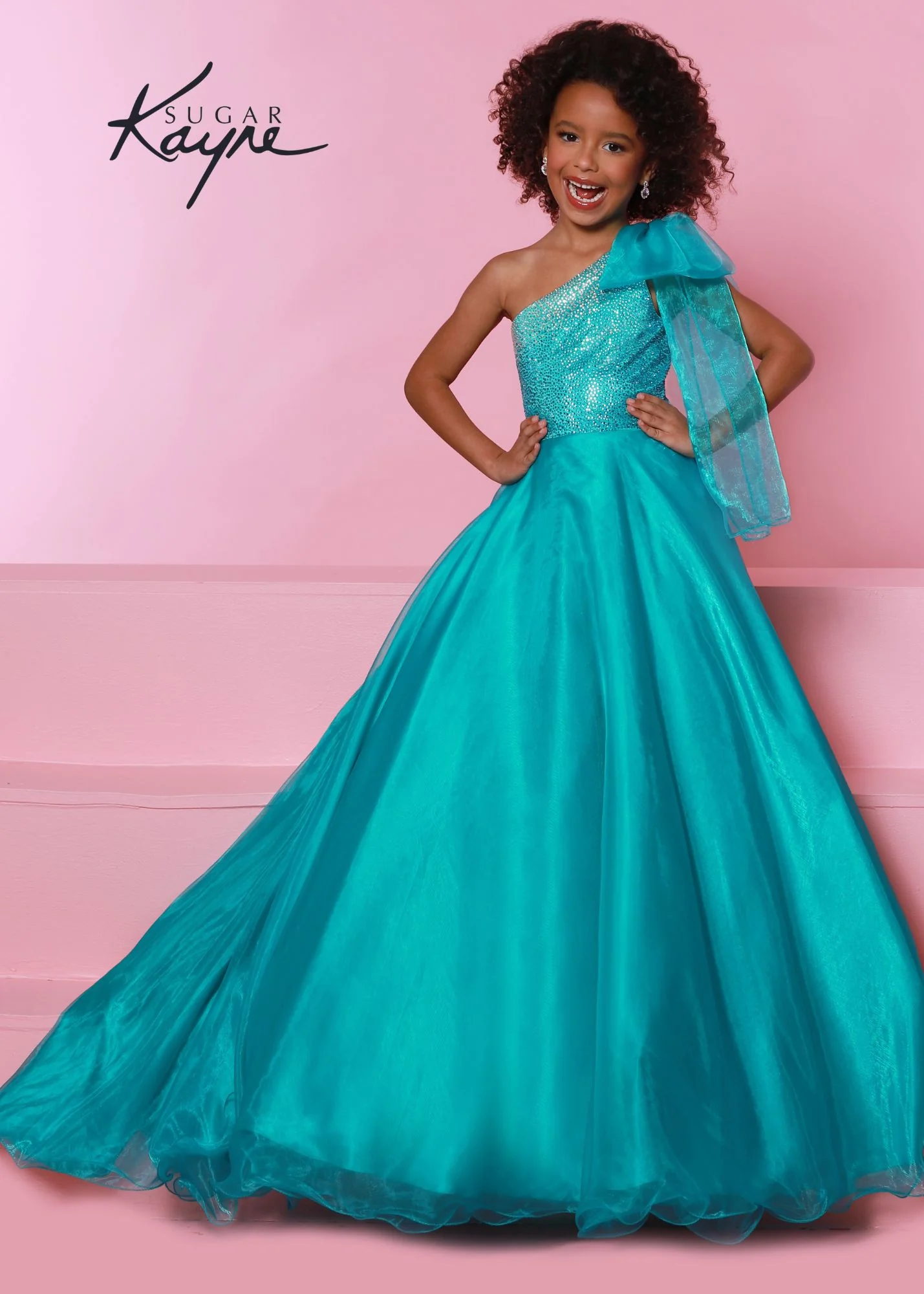 Sugar Kayne C310 Girls Preteens Pageant Dress Preteens Gown One Shoulder Bow - Image 4