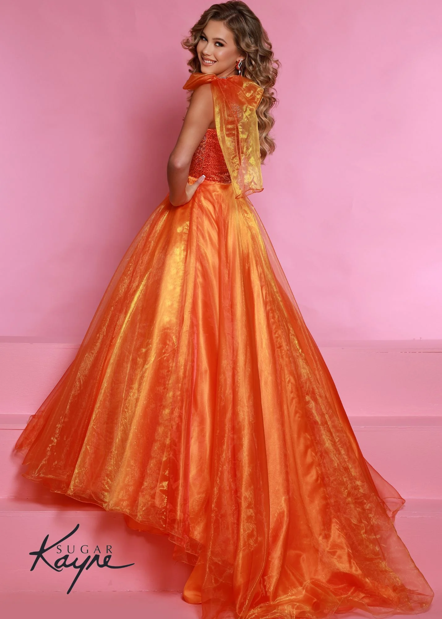 Sugar Kayne C310 Girls Preteens Pageant Dress Preteens Gown One Shoulder Bow - Image 7