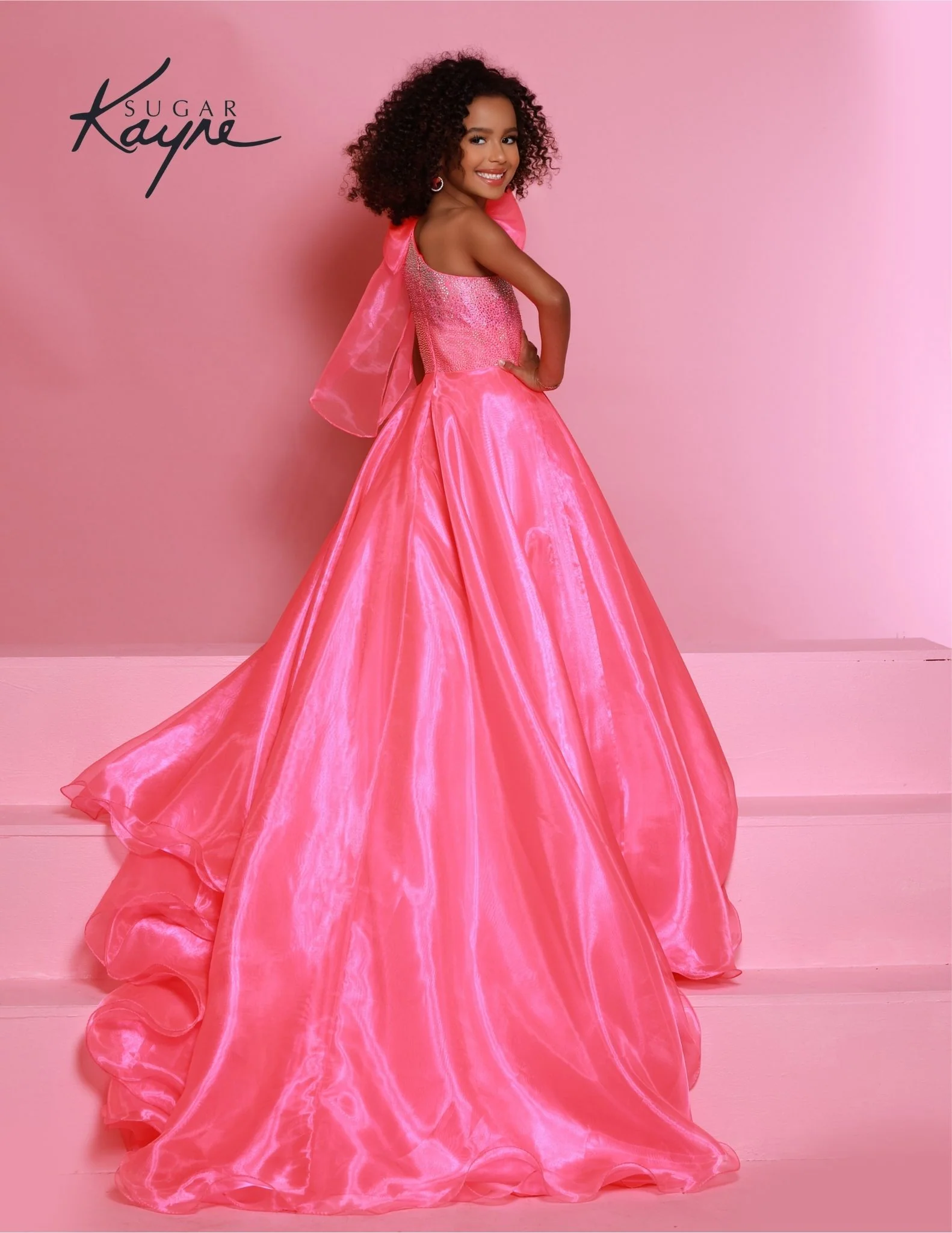 Sugar Kayne C310 Girls Preteens Pageant Dress Preteens Gown One Shoulder Bow - Image 8