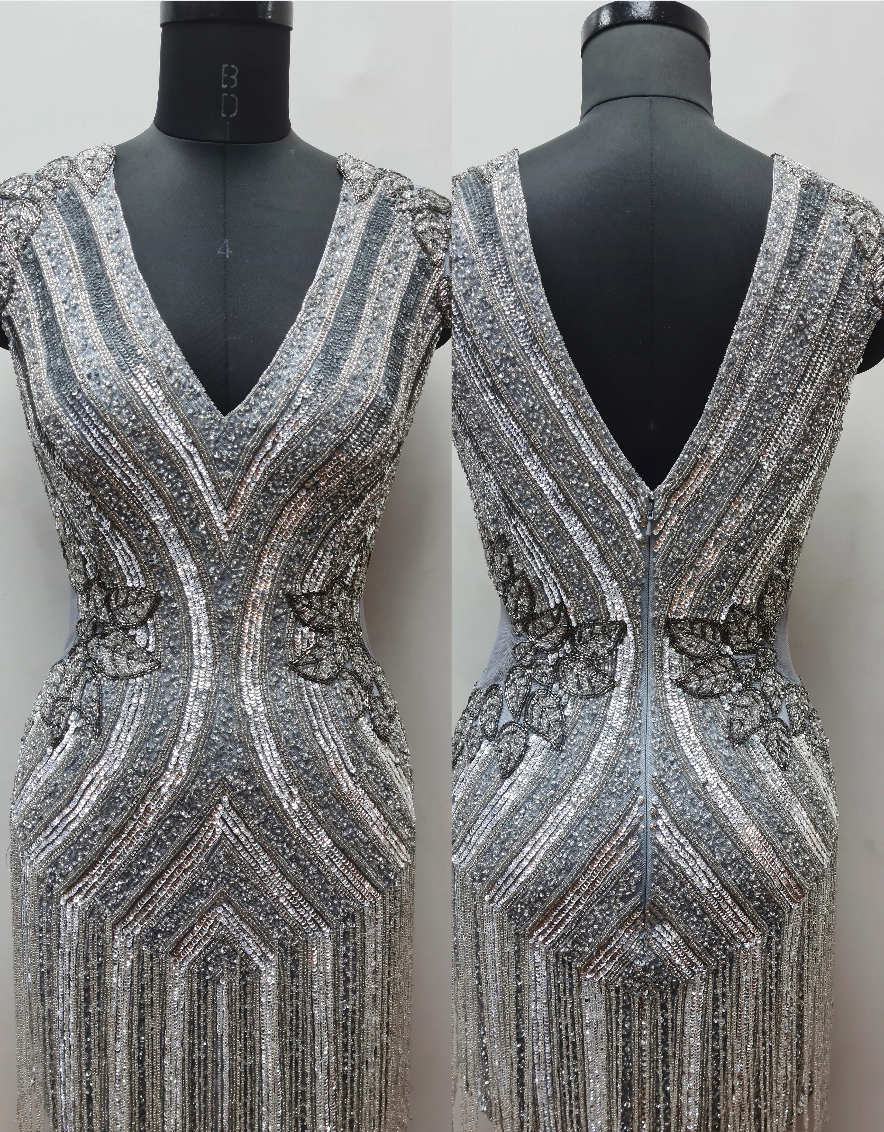 Primavera Couture 12074 Embellished Shoulder And Cut Out Sides Beaded Lined V-Neck Fringe On Bottom Homecoming Dress - Image 4