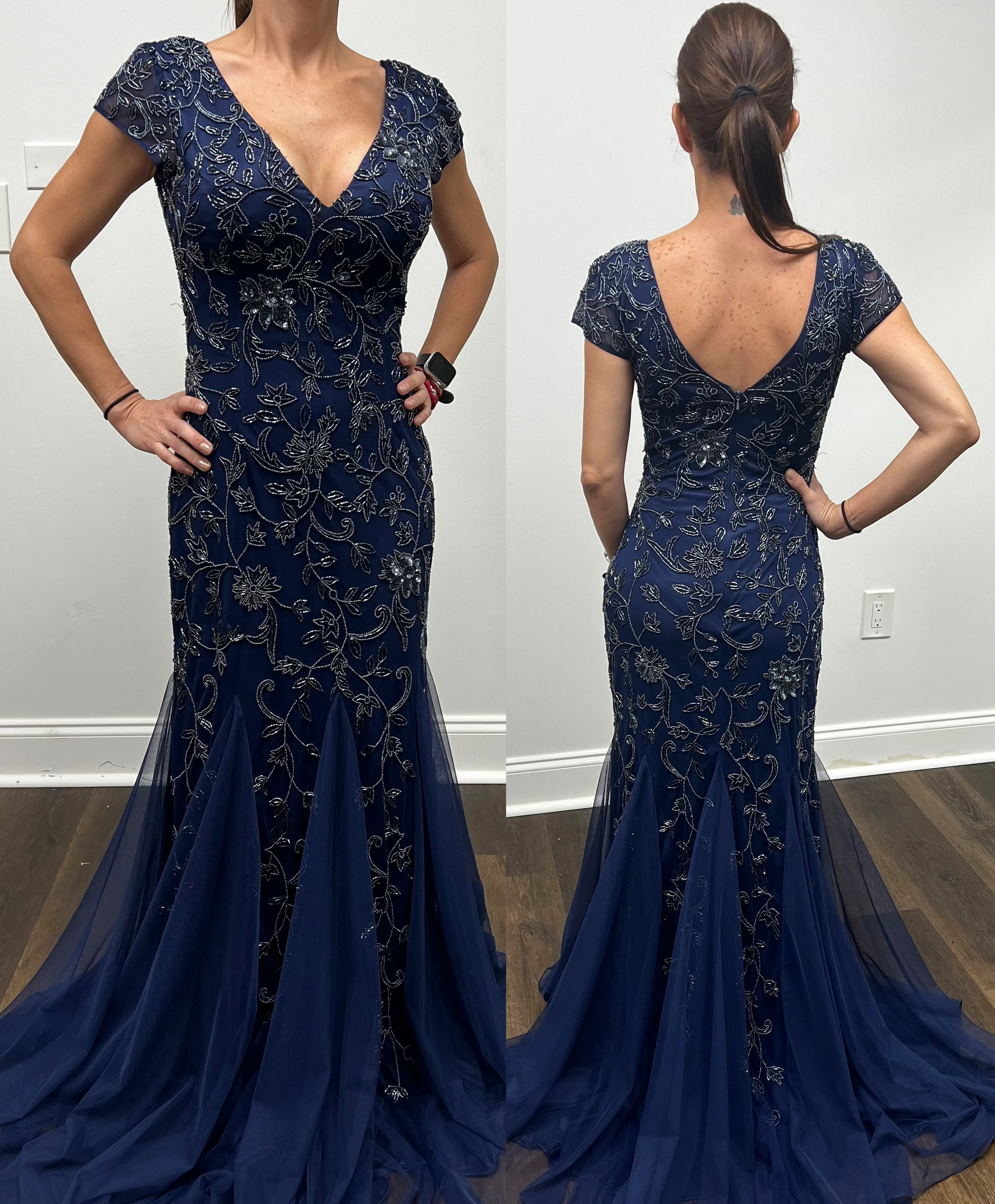Primavera Couture 13112 Short Sleeve V-Neck Mermaid Embellished Mother Of The Bride Dress - Image 3
