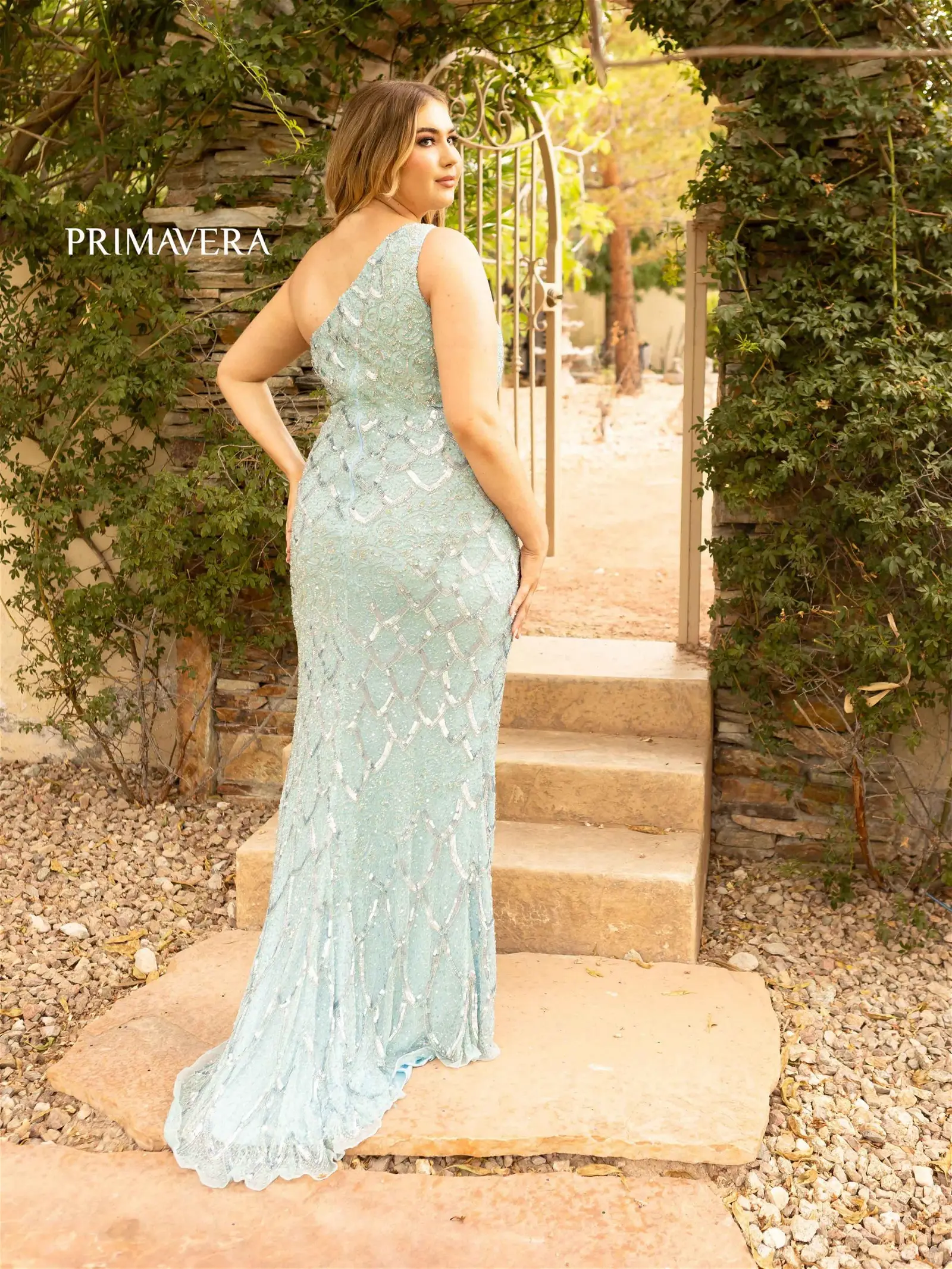 Primavera Couture 14002 Curvy One Shoulder Dress Sequins - Image 10
