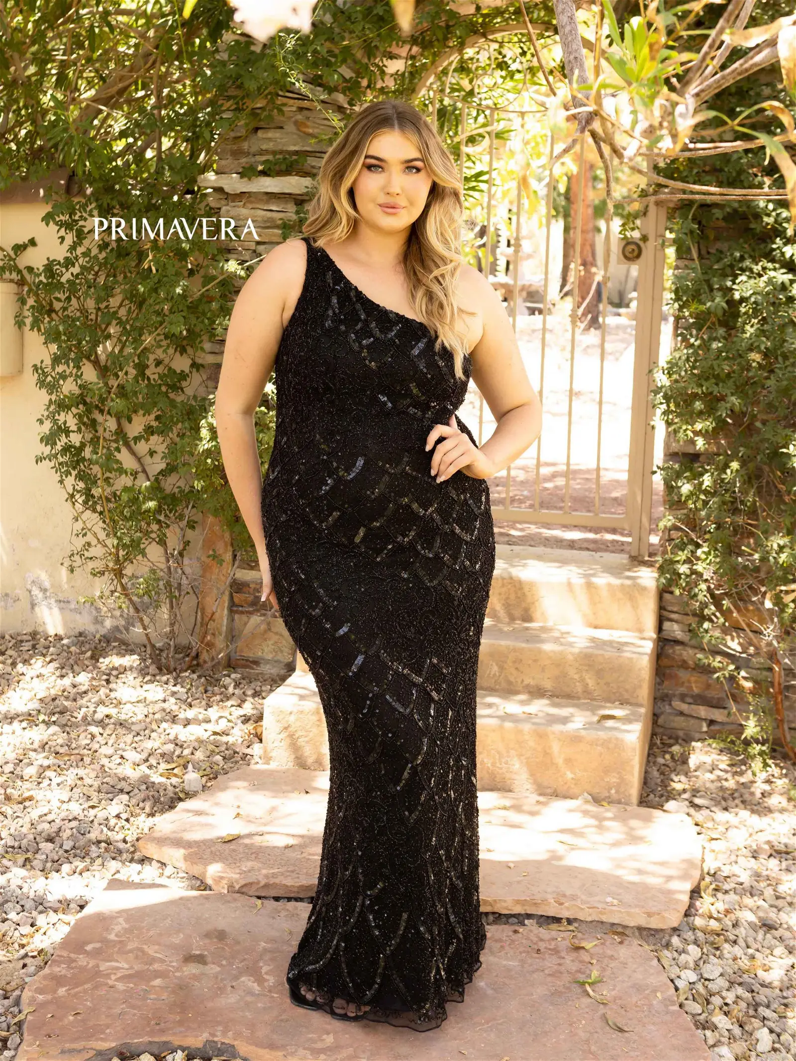 Primavera Couture 14002 Curvy One Shoulder Dress Sequins - Image 3