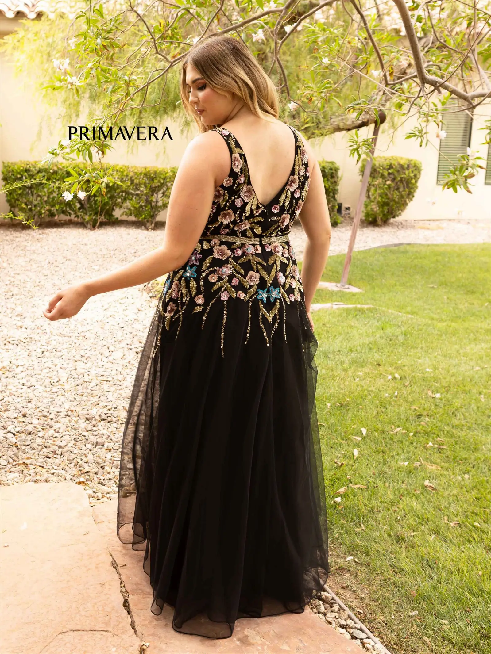 Primavera Couture 14006 Size 22 Black Prom Dress Long Ball Gown A Line Beaded Floral formal gown - Image 2