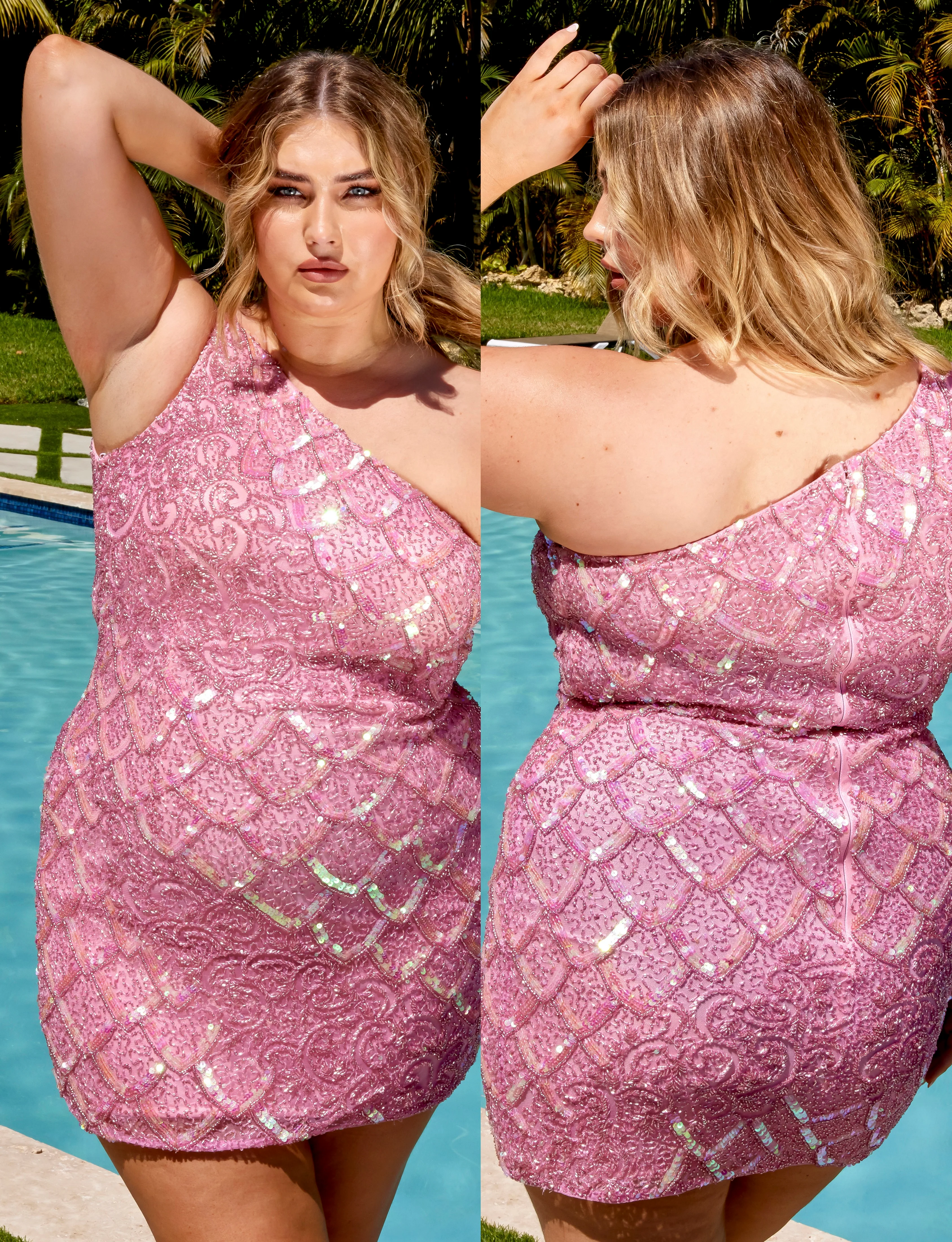 Primavera Couture 14023 Curvy Cocktail Dress One Shoulder Fully Embellished Sleeveless Short Homecoming Cocktail Dress - Image 20