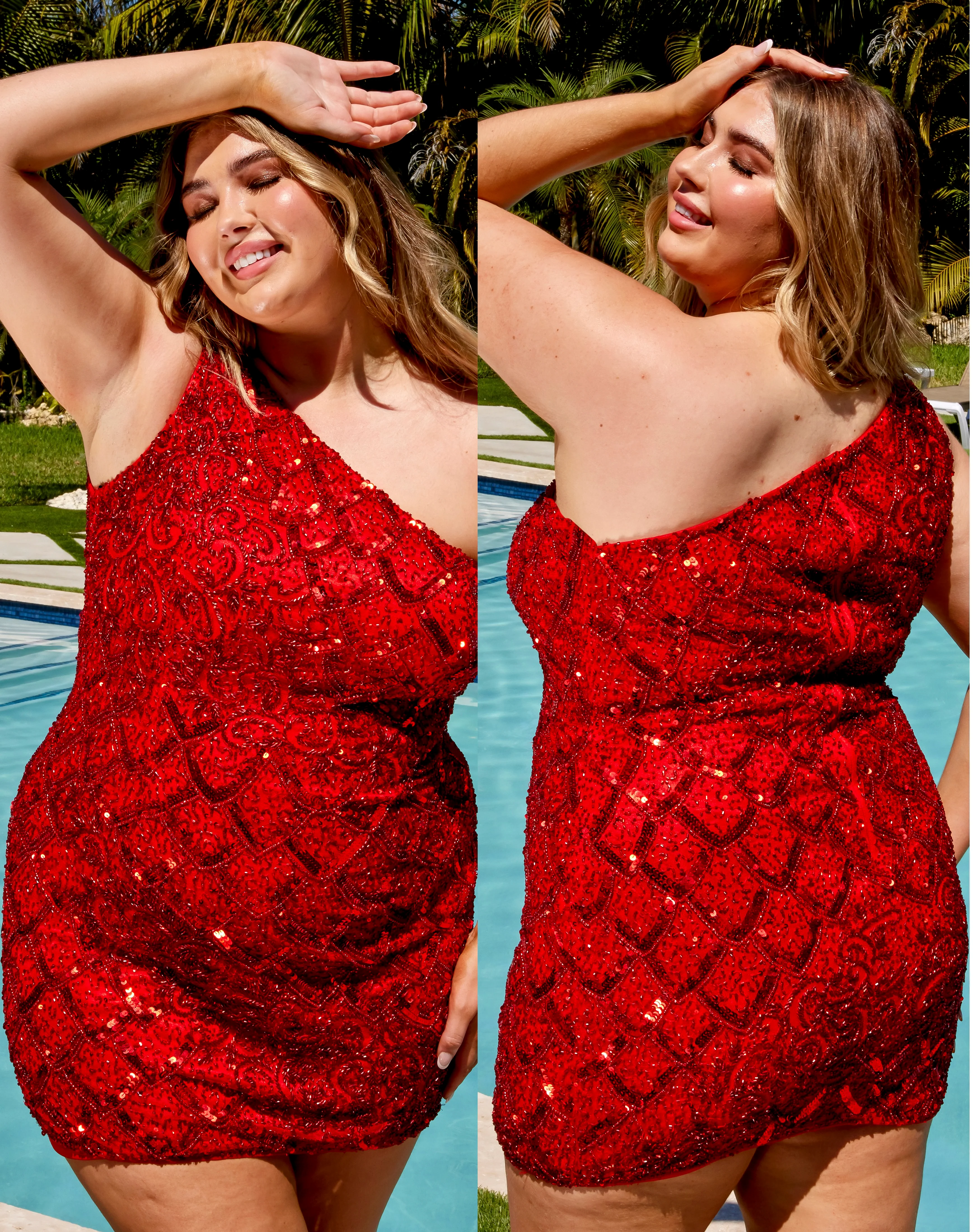Primavera Couture 14023 Curvy Cocktail Dress One Shoulder Fully Embellished Sleeveless Short Homecoming Cocktail Dress - Image 3