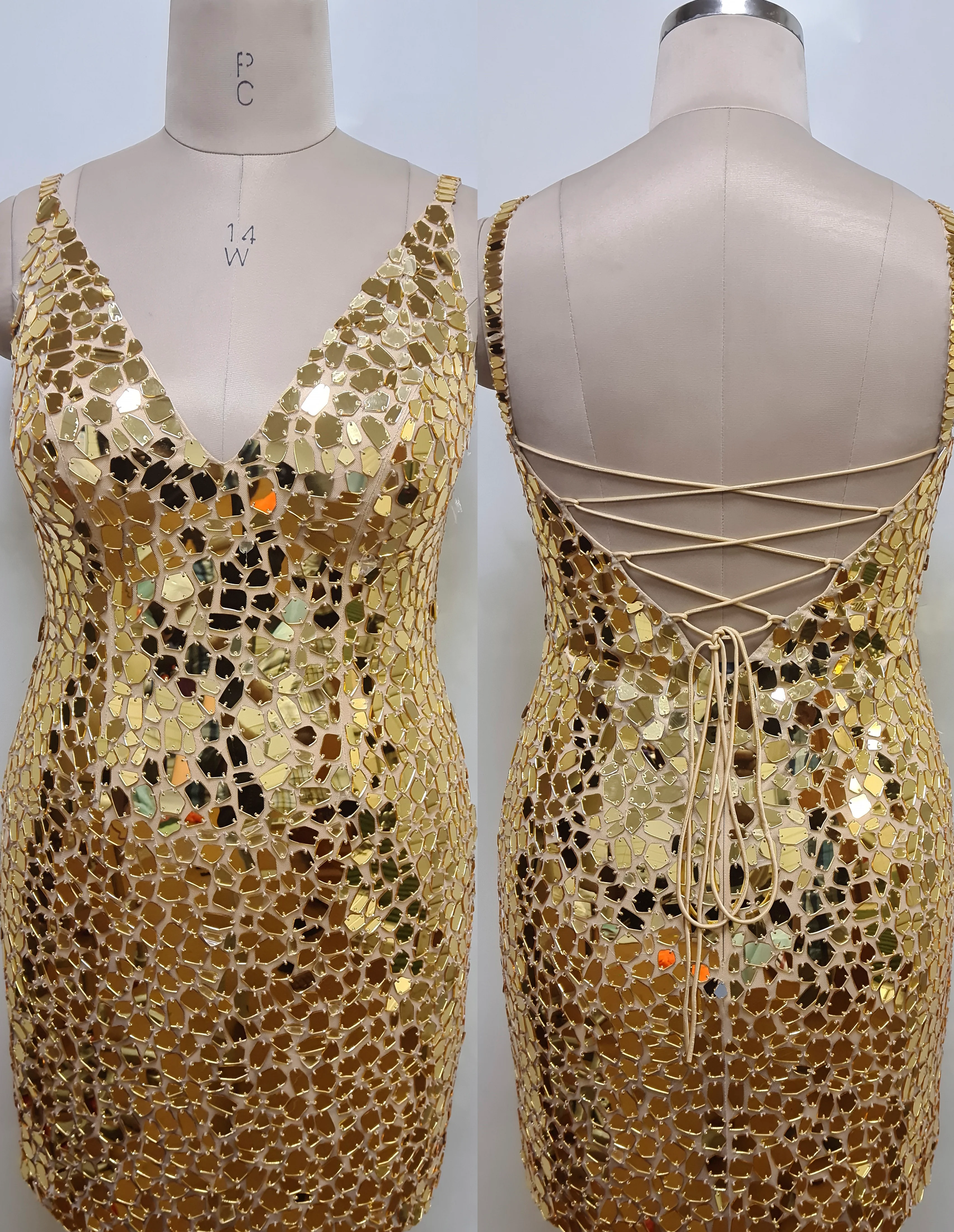 Primavera Couture 14032 Curvy Cocktail Dress Cut Glass Spaghetti Strap Open Tie Back Deep V-Neck Curvy Homecoming Cocktail Dress - Image 12