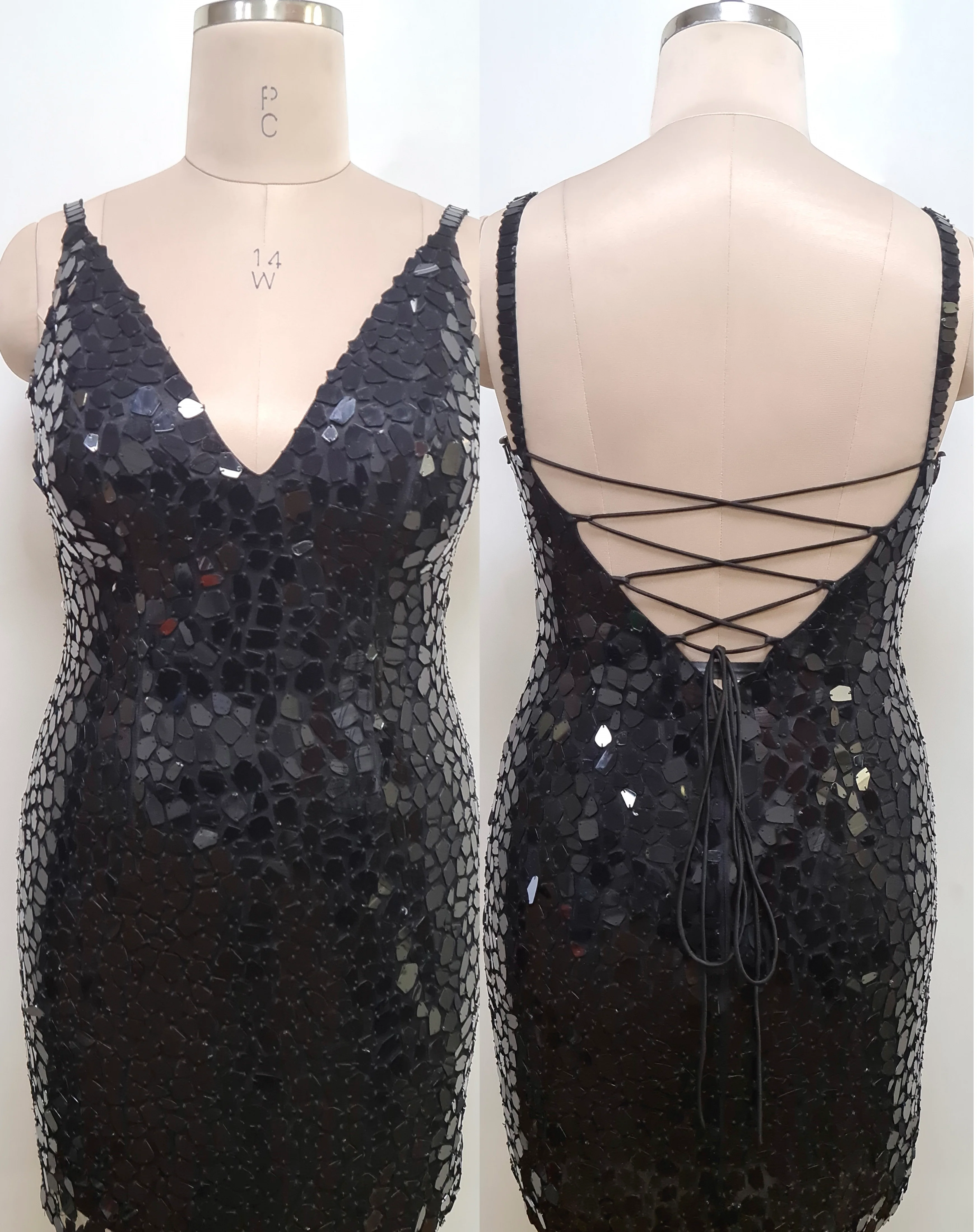 Primavera Couture 14032 Curvy Cocktail Dress Cut Glass Spaghetti Strap Open Tie Back Deep V-Neck Curvy Homecoming Cocktail Dress - Image 21