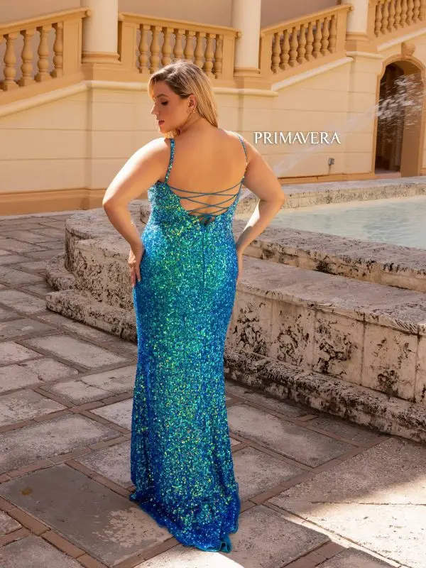 Primavera Couture 14042 Long Prom Dress Ombre Sequin Fitted Corset Plus Size Scoop Neck  Formal Gown - Image 3