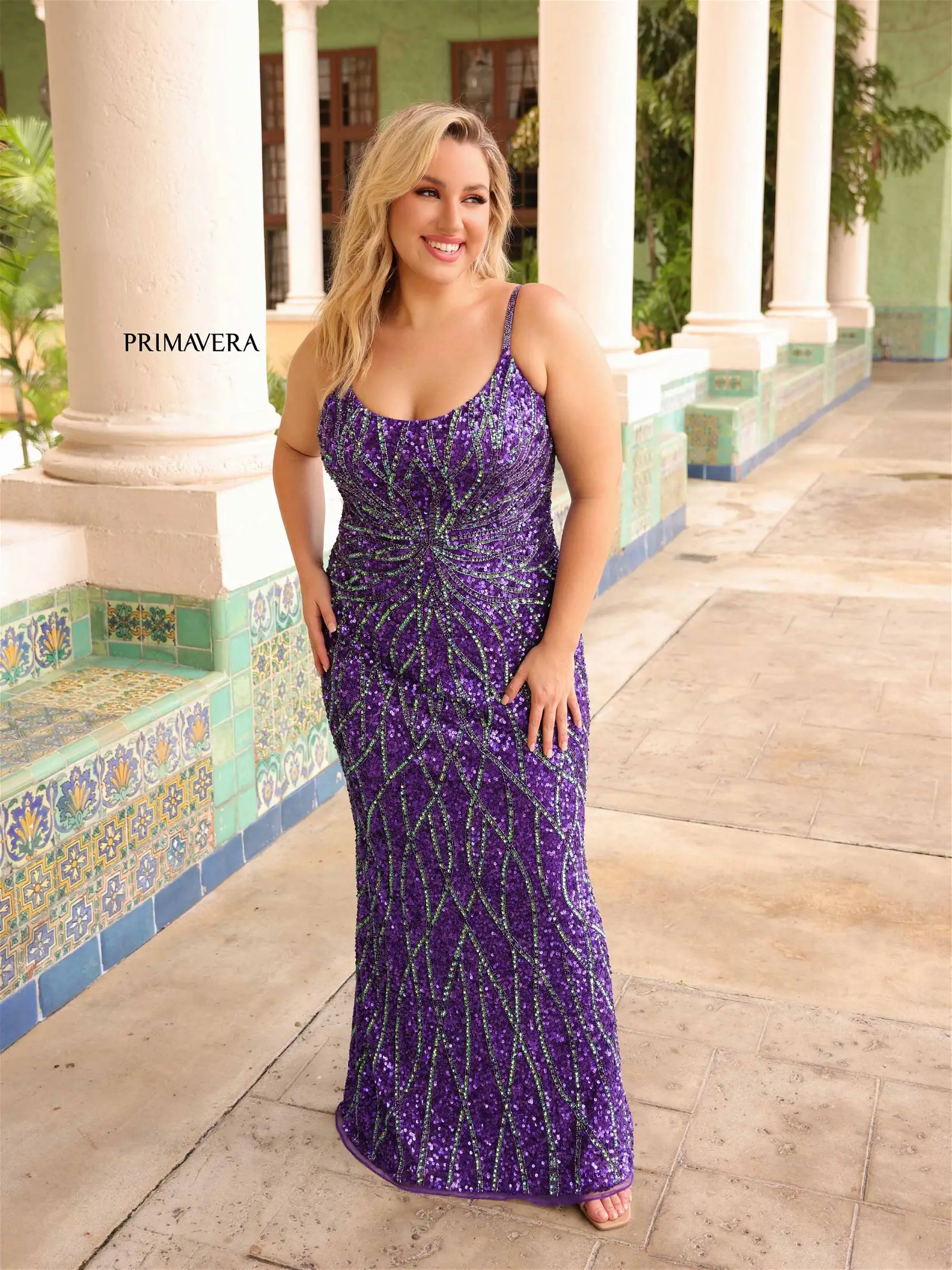 Primavera Couture 14045 Plus Size 18 Fuchsia Sequin Prom Dress Backless Corset Scoop Neck Gown - Image 12