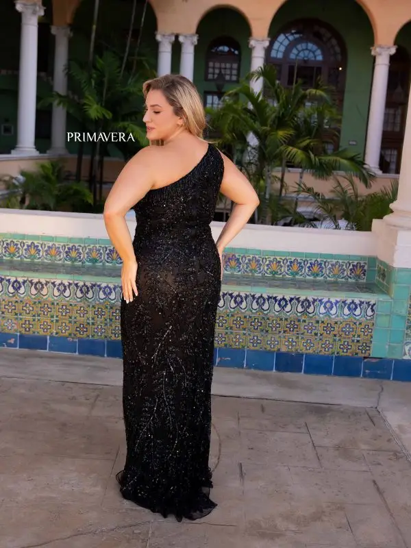 Primavera Couture 14047 Plus Size Sequin Prom Dress One Shoulder Fringe Pageant Gown - Image 5
