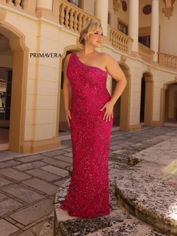 Primavera Couture 14047 Plus Size Sequin Prom Dress One Shoulder Fringe Pageant Gown - Image 7