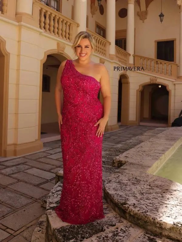 Primavera Couture 14047 Plus Size Sequin Prom Dress One Shoulder Fringe Pageant Gown - Image 8
