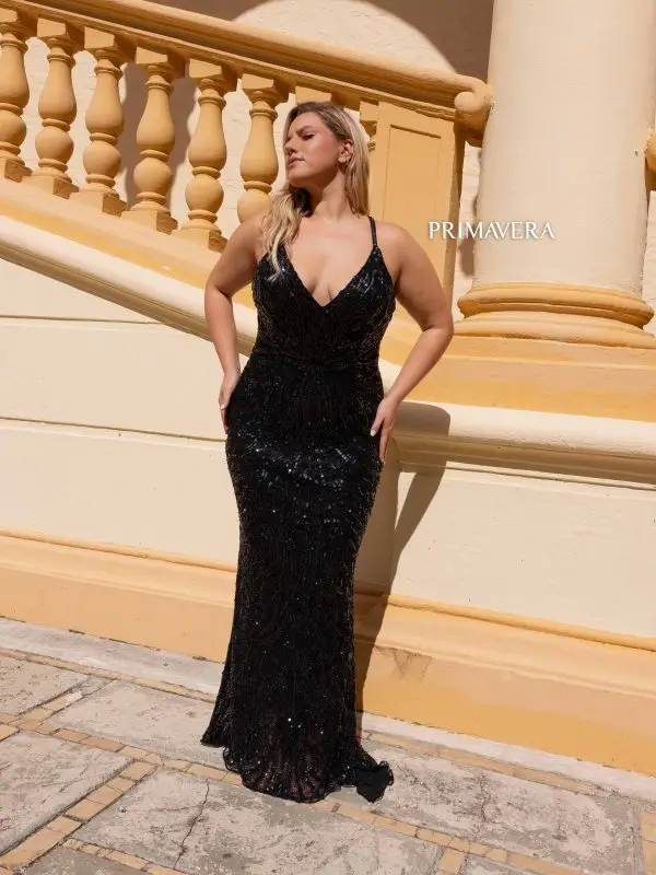 Primavera Couture 14051 Size 20W Fuchsia Long Prom Dress Plus Size Sequin Plunging Neckline Fitted Formal Gown - Image 5