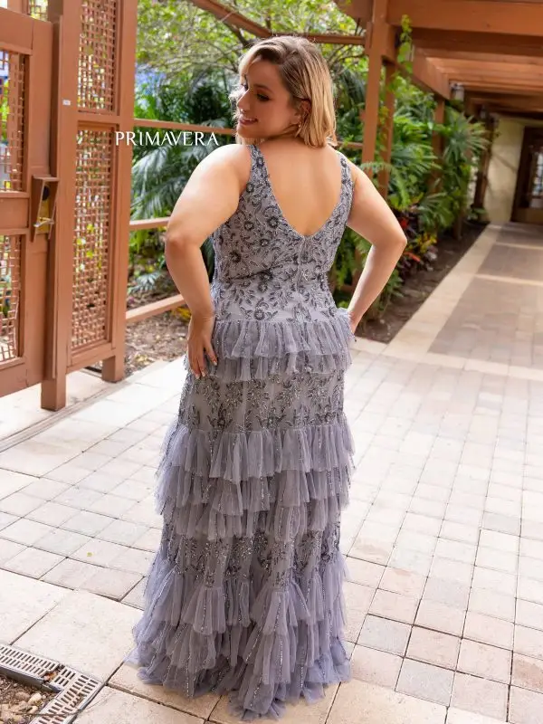 Primavera Couture 14052 Long Prom Dress Plus Size Sequin Fitted Tiered Skirt Formal Gown - Image 6