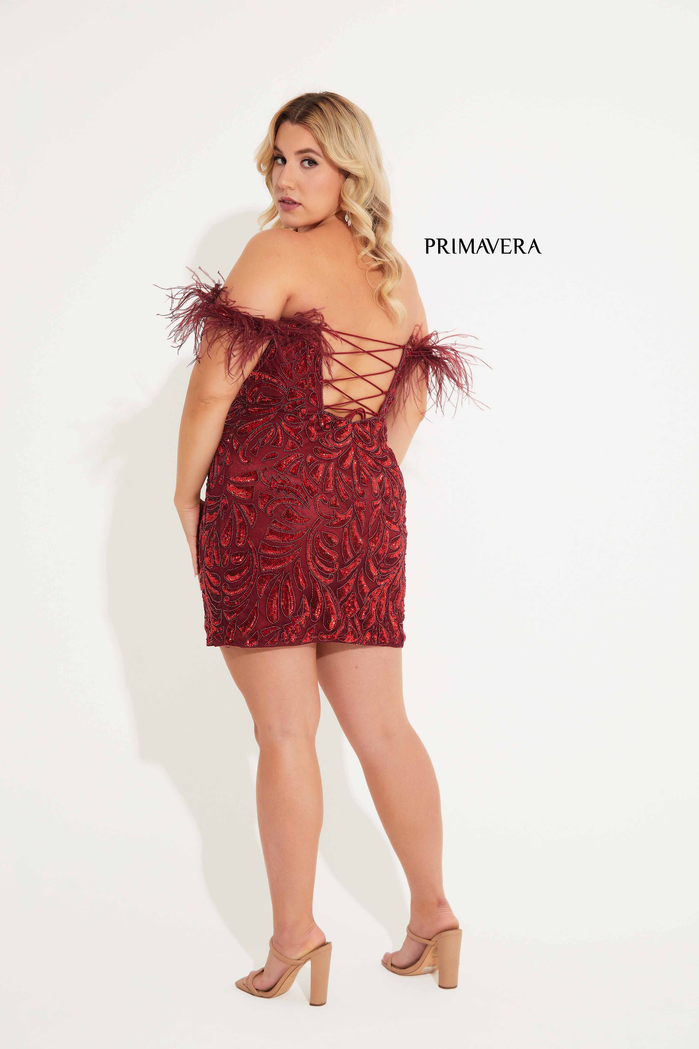 Primavera Couture 14062 Off the Shoulder Cocktail Dress Sequined Feathers Corset Curvy - Image 8