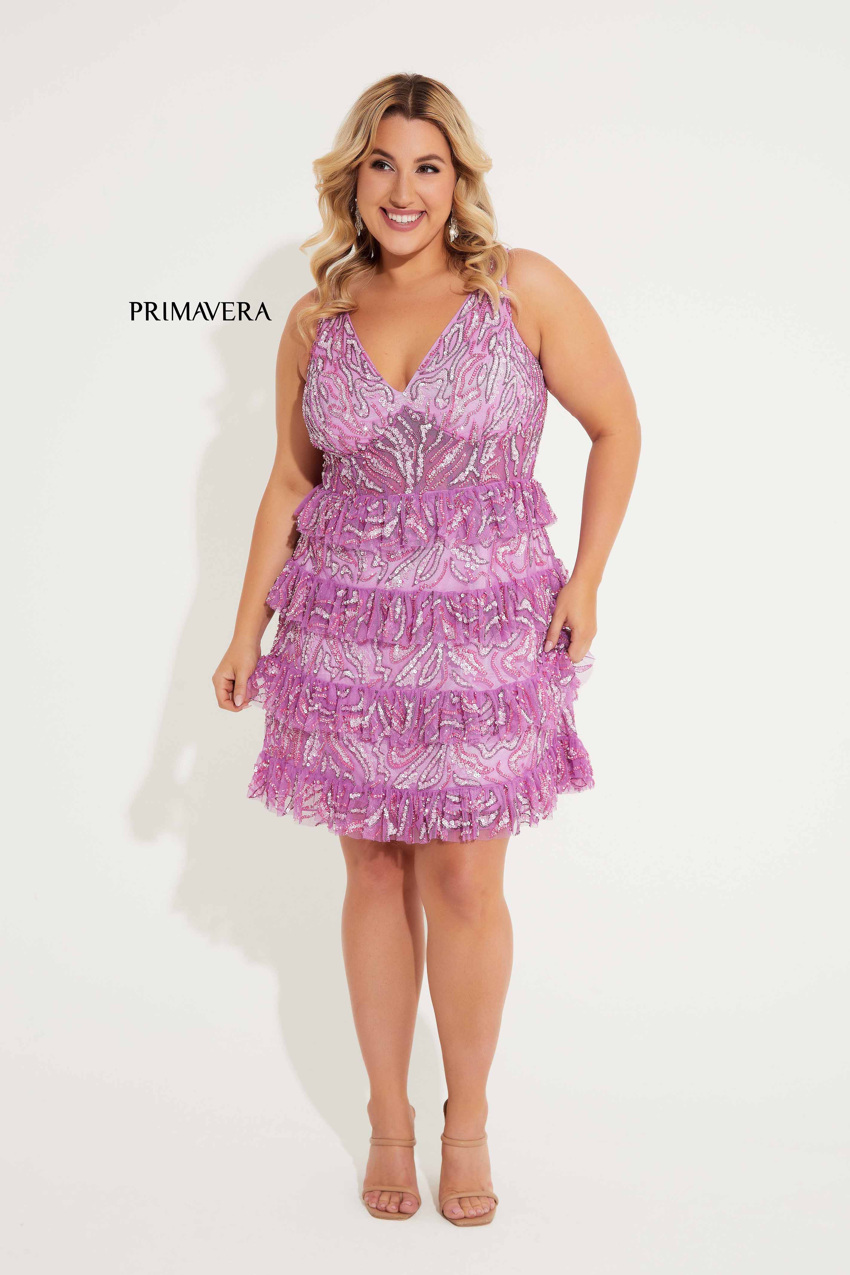 Primavera Couture 14063 Ruffle Skirt Cocktail Dress Curvy V Neckline Sequins - Image 7