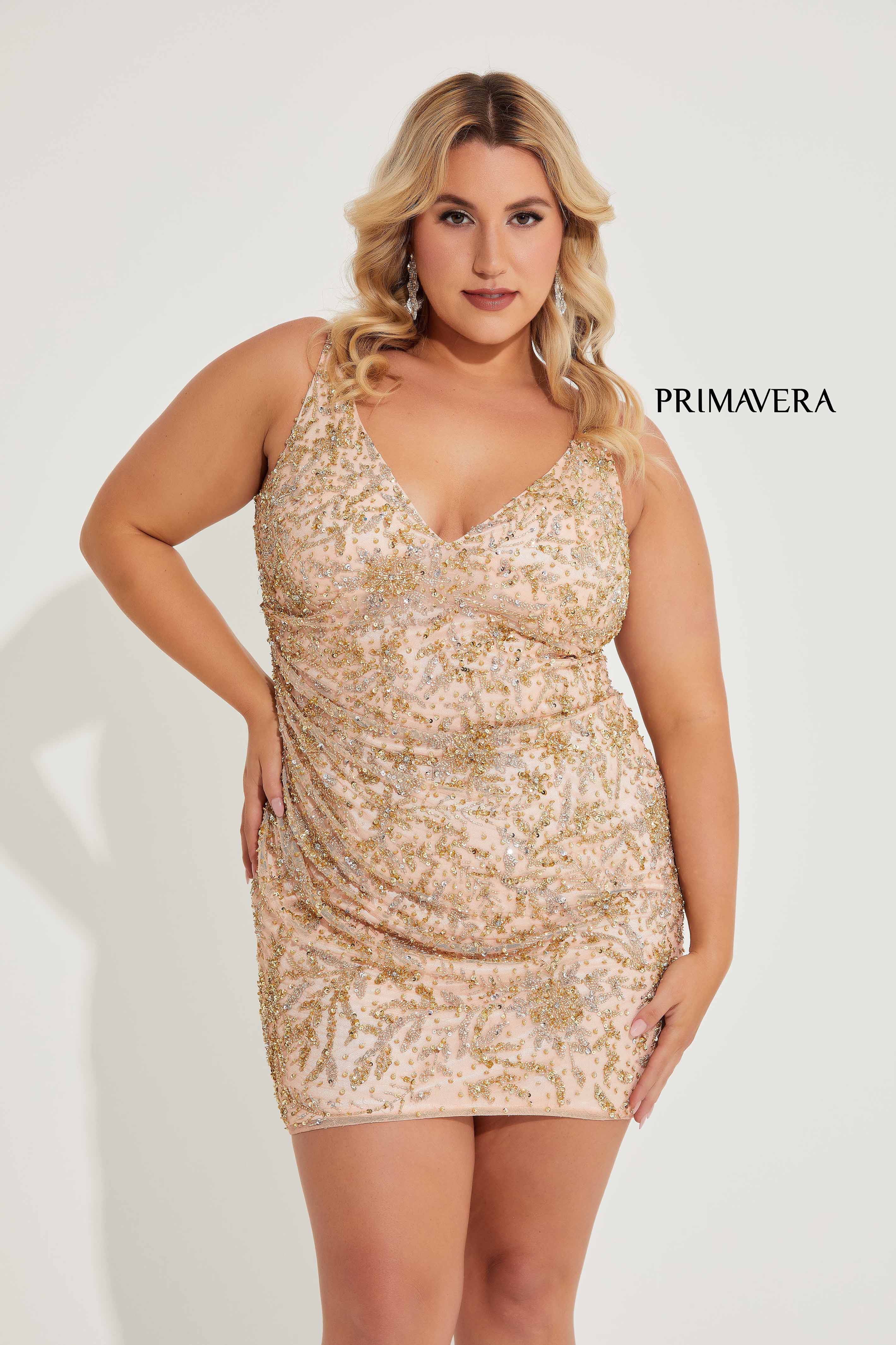 Primavera Couture 14067 Plus Sized Cocktail Dress V Neckline Sequins - Image 3