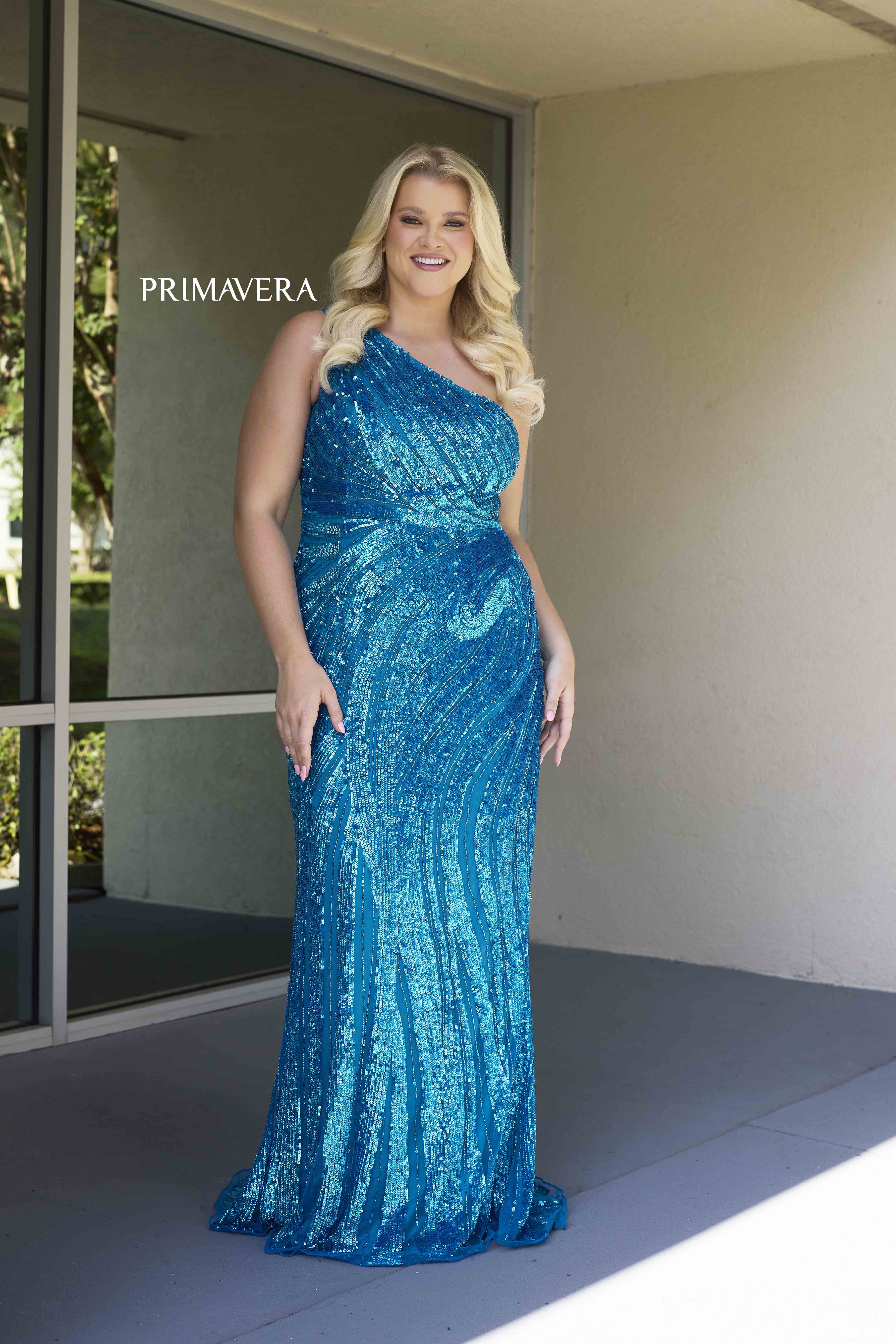Primavera Couture 14075 Plus Size Sequin Prom Dress One Shoulder Formal Pageant Gown - Image 2
