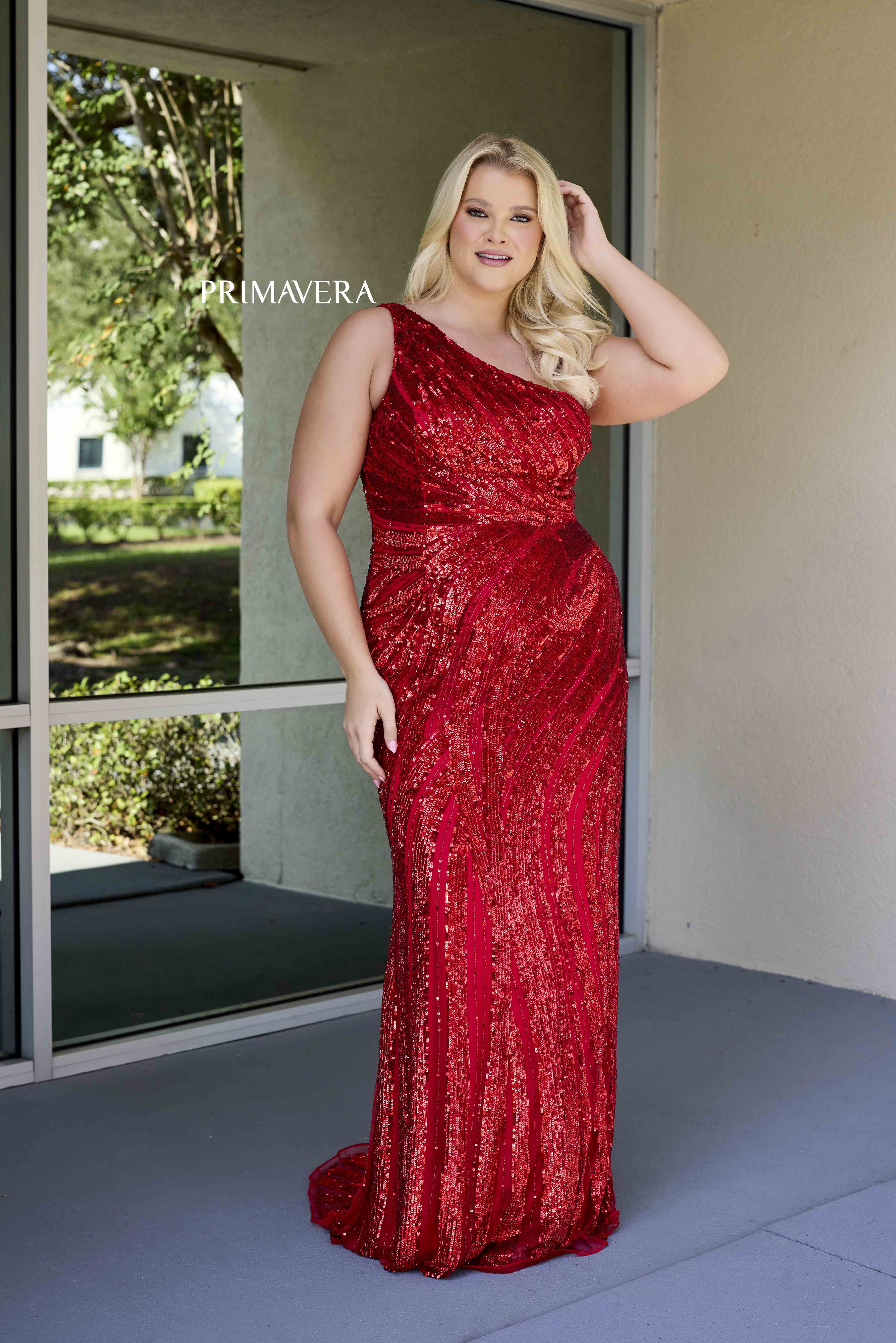 Primavera Couture 14075 Plus Size Sequin Prom Dress One Shoulder Formal Pageant Gown - Image 3