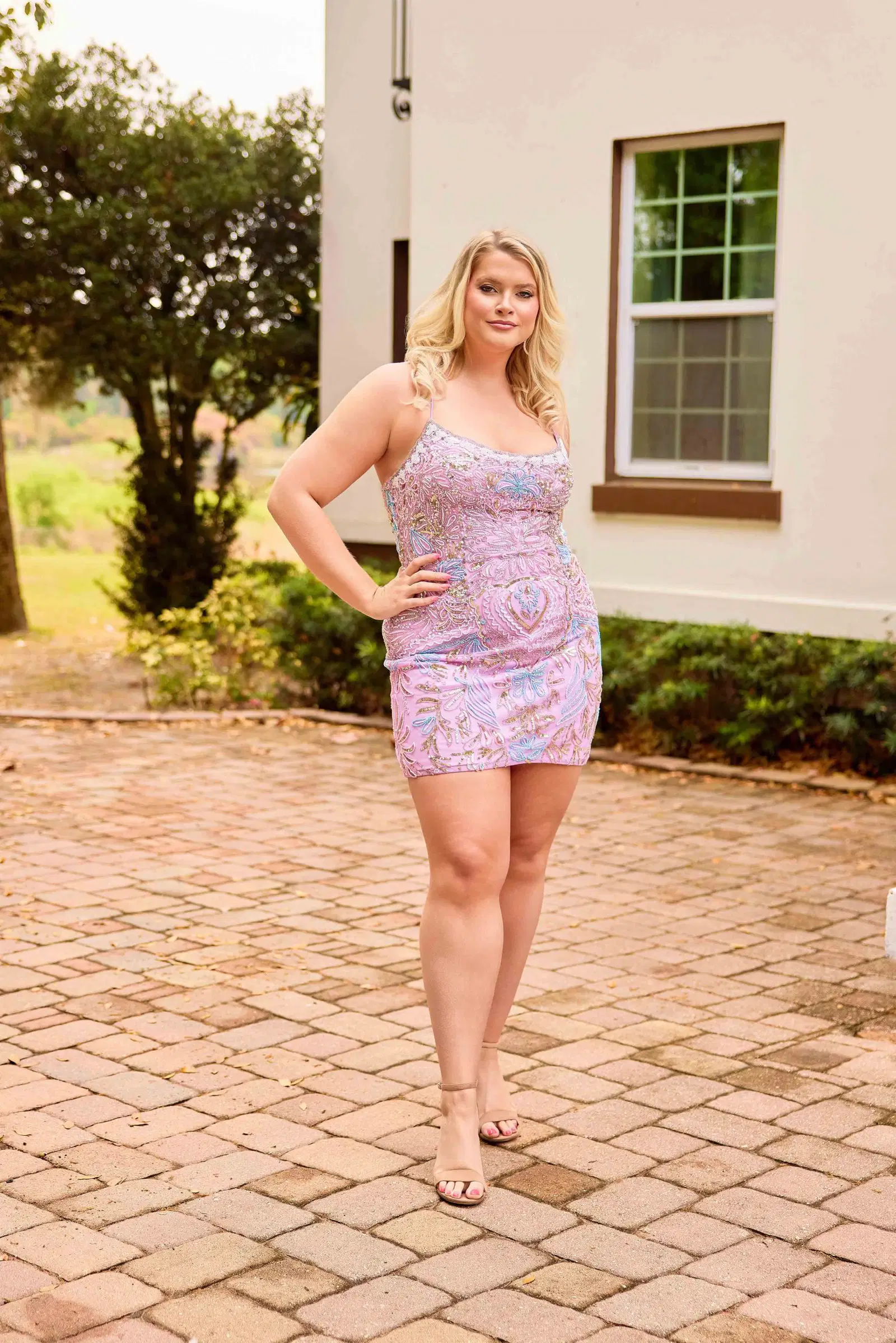 Primavera Couture 14090 Size 20 Orchid Plus Size Beaded Short Homecoming Dress Corset Scoop neck Cocktail Gown - Image 3