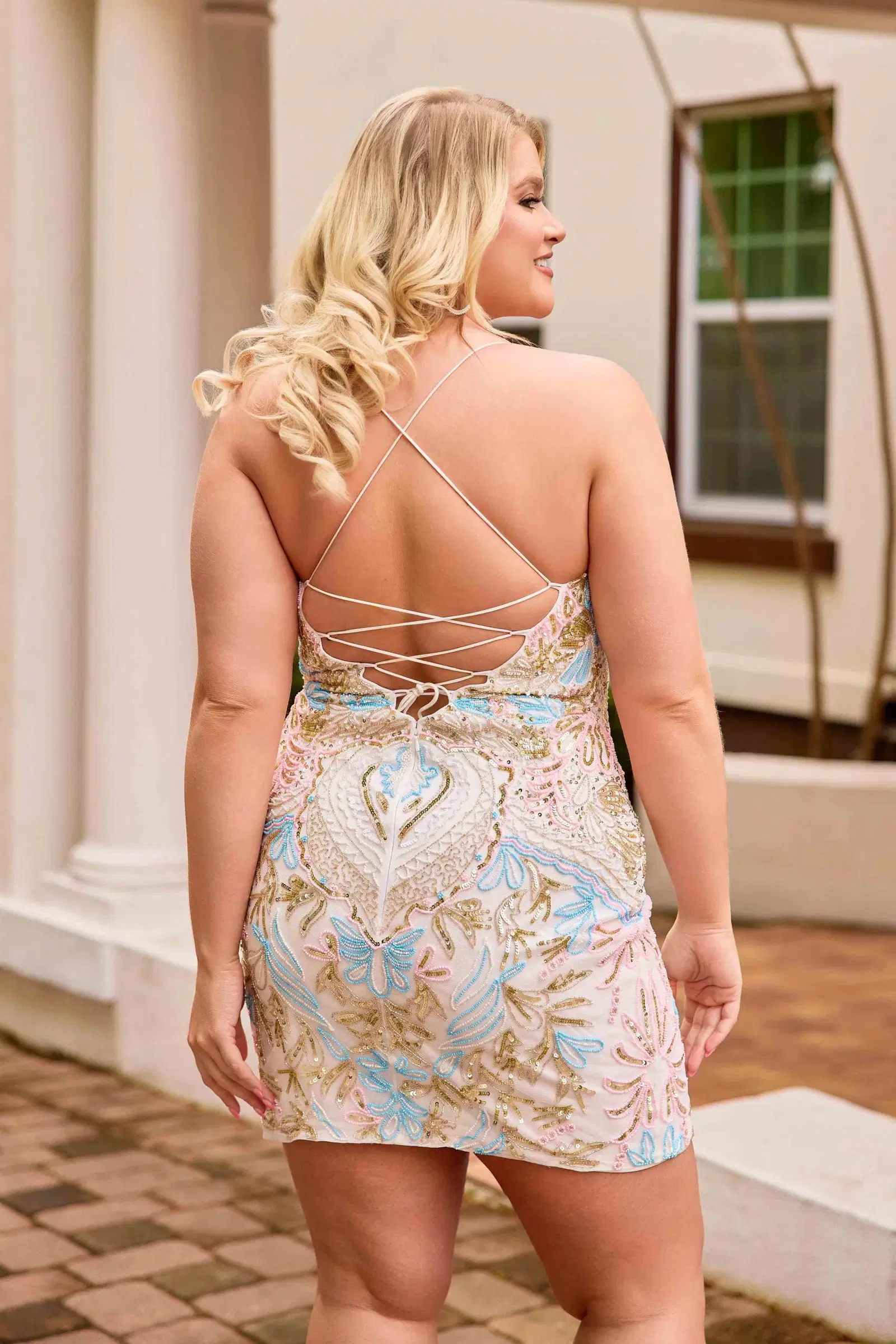 Primavera Couture 14090 Size 20 Orchid Plus Size Beaded Short Homecoming Dress Corset Scoop neck Cocktail Gown - Image 7
