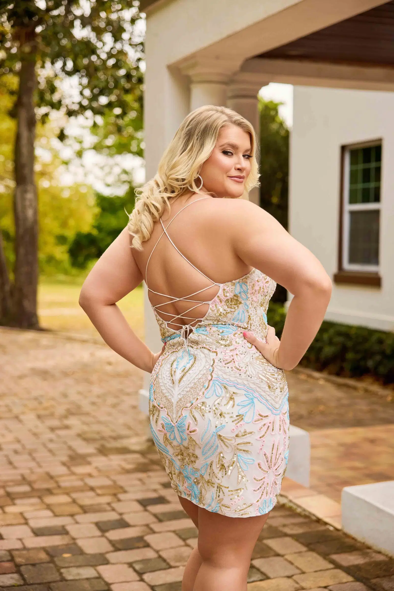 Primavera Couture 14090 Size 20 Orchid Plus Size Beaded Short Homecoming Dress Corset Scoop neck Cocktail Gown - Image 9