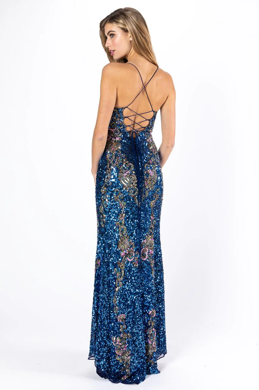 Primavera Couture 3211 Size 6 Turquoise Sequin Prom Dress Pageant Gown Evening Formal Wear Side Slit - Image 24