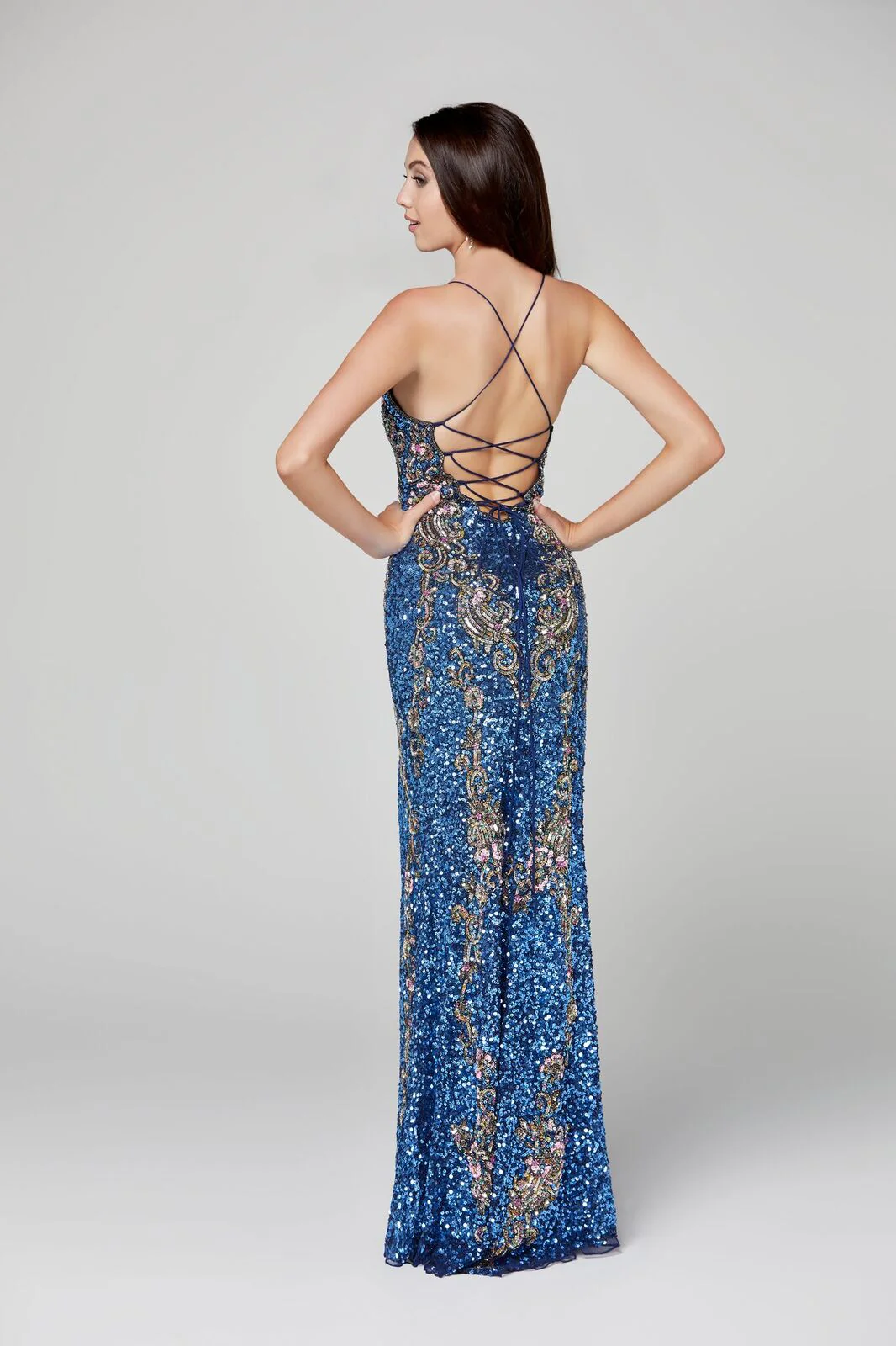 Primavera Couture 3211 Size 6 Turquoise Sequin Prom Dress Pageant Gown Evening Formal Wear Side Slit - Image 29