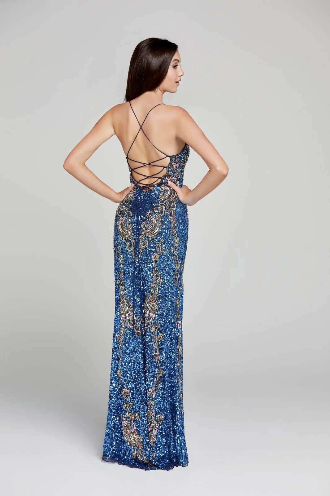 Primavera Couture 3211 Size 6 Turquoise Sequin Prom Dress Pageant Gown Evening Formal Wear Side Slit - Image 30