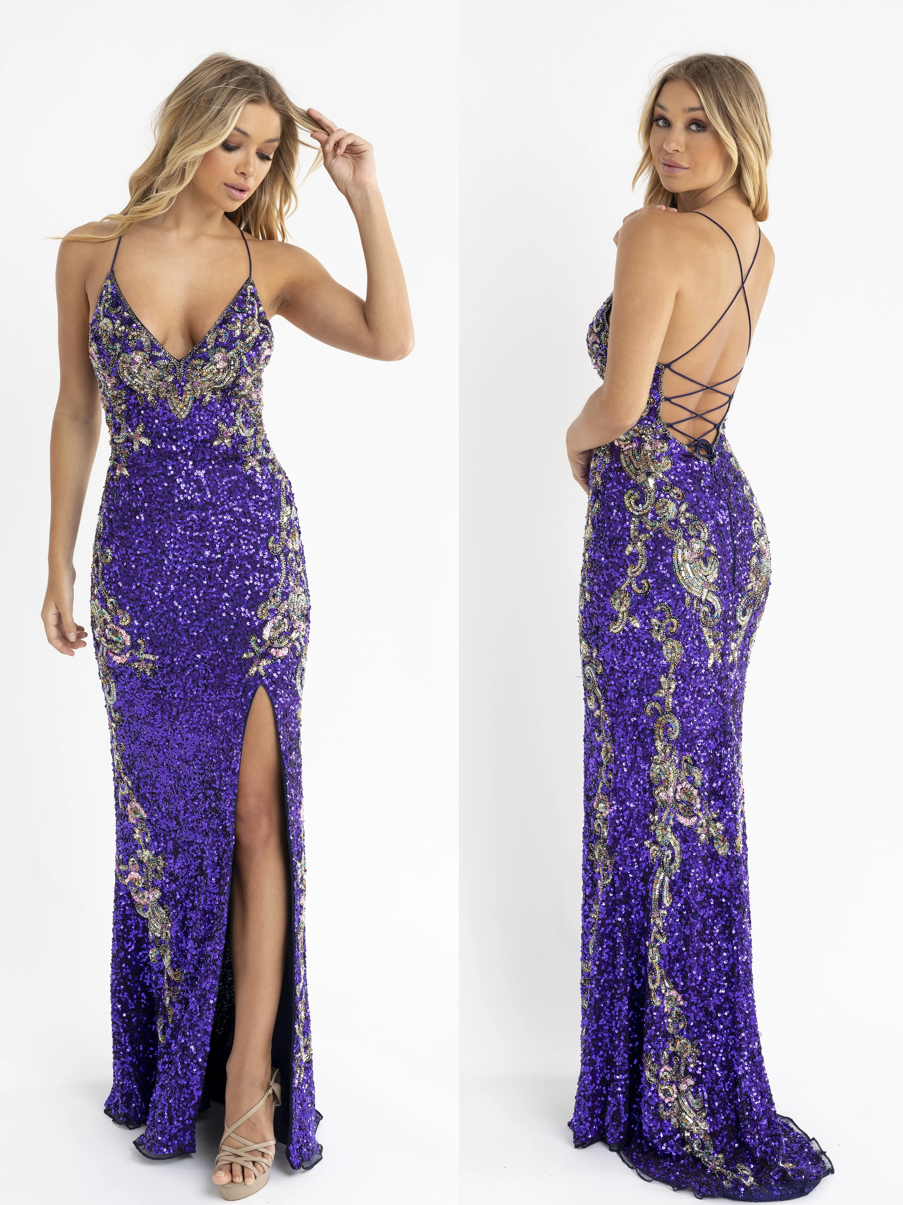 Primavera Couture 3211 Size 6 Turquoise Sequin Prom Dress Pageant Gown Evening Formal Wear Side Slit - Image 44