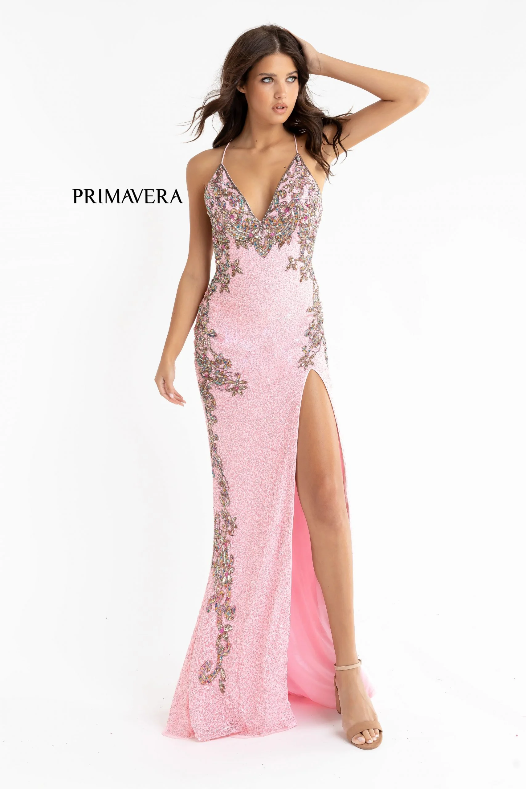 Primavera Couture 3211 Size 6 Turquoise Sequin Prom Dress Pageant Gown Evening Formal Wear Side Slit - Image 6