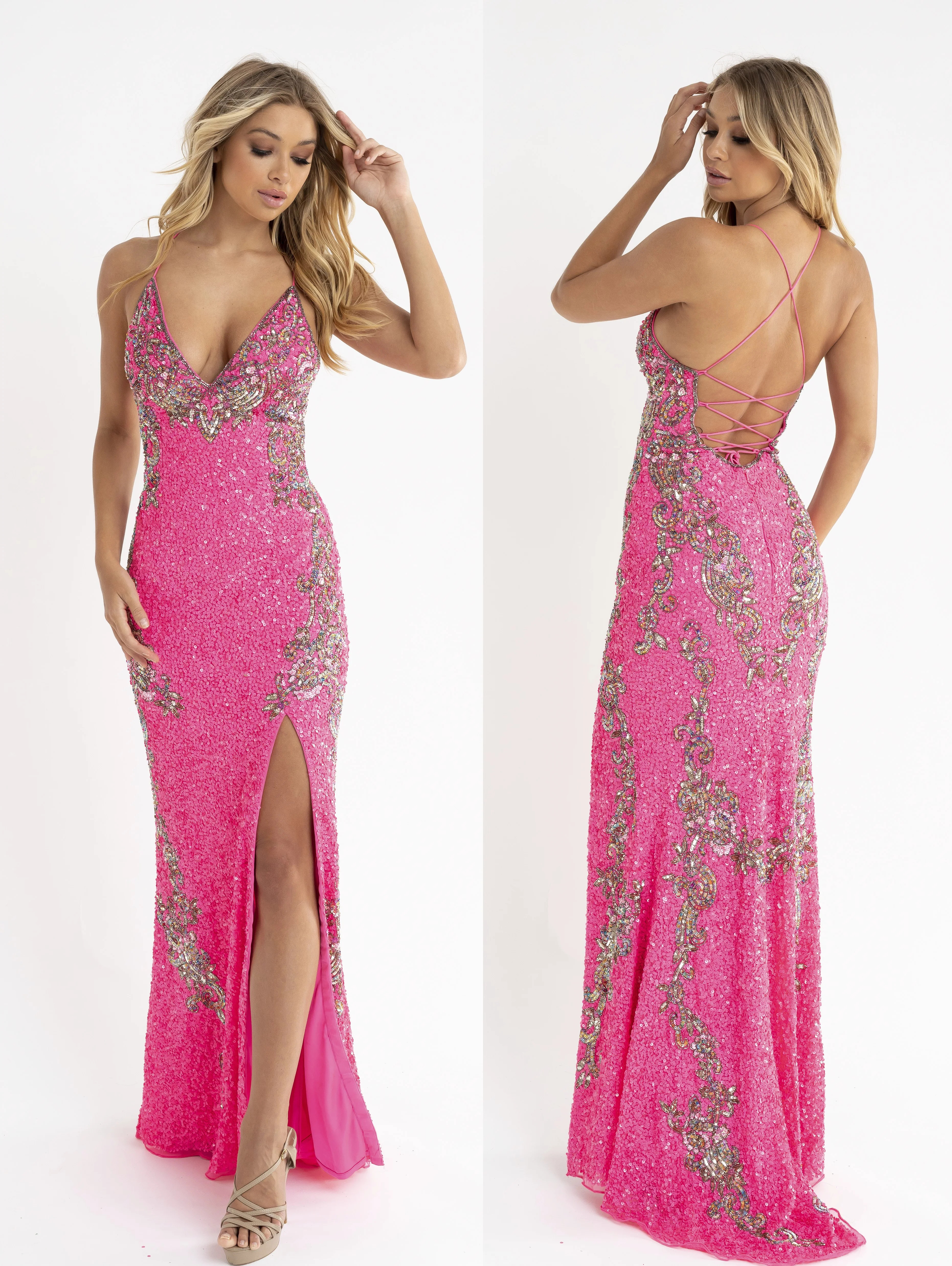 Primavera Couture 3211 Size 6 Turquoise Sequin Prom Dress Pageant Gown Evening Formal Wear Side Slit - Image 7