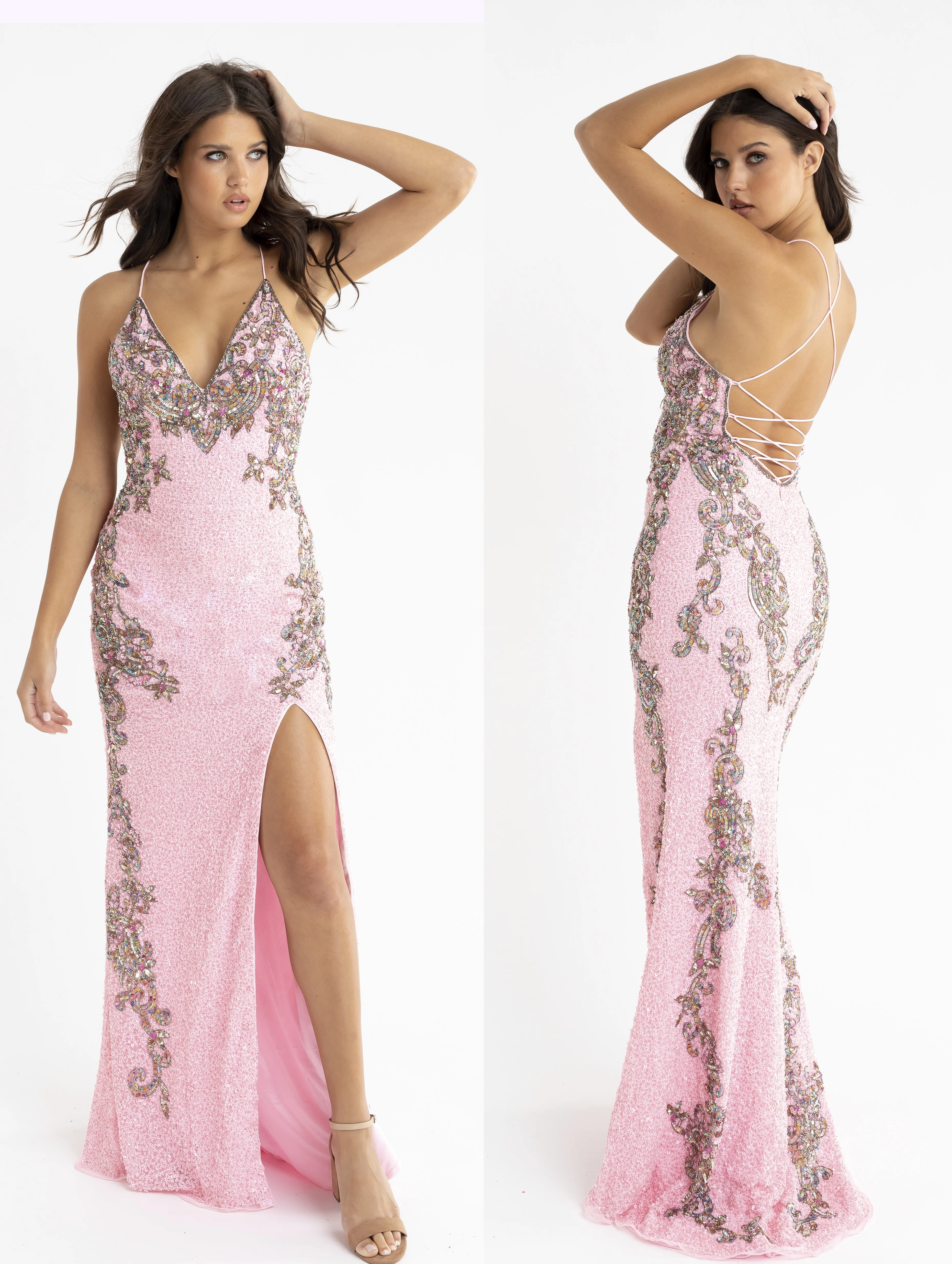 Primavera Couture 3211 Size 6 Turquoise Sequin Prom Dress Pageant Gown Evening Formal Wear Side Slit - Image 8