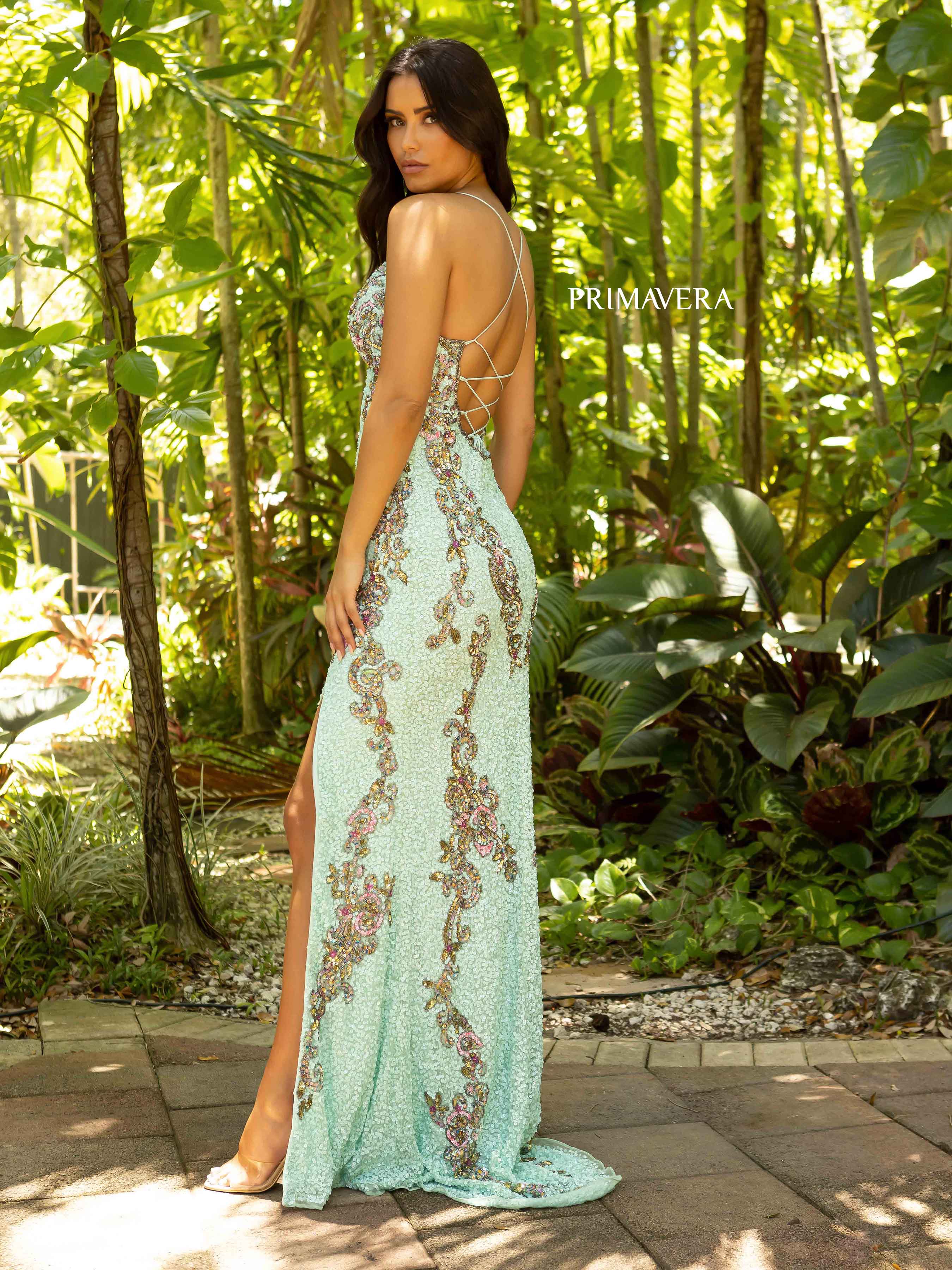 Primavera Couture 3211 Size 12 Ivory Sequin Prom Dress Pageant Gown Evening Formal Wear Side Slit - Image 27