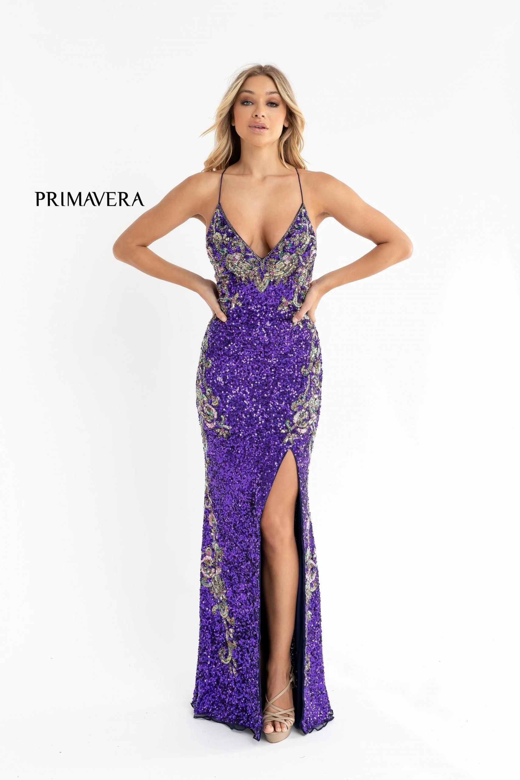 Primavera Couture 3211 Size 12 Ivory Sequin Prom Dress Pageant Gown Evening Formal Wear Side Slit - Image 31