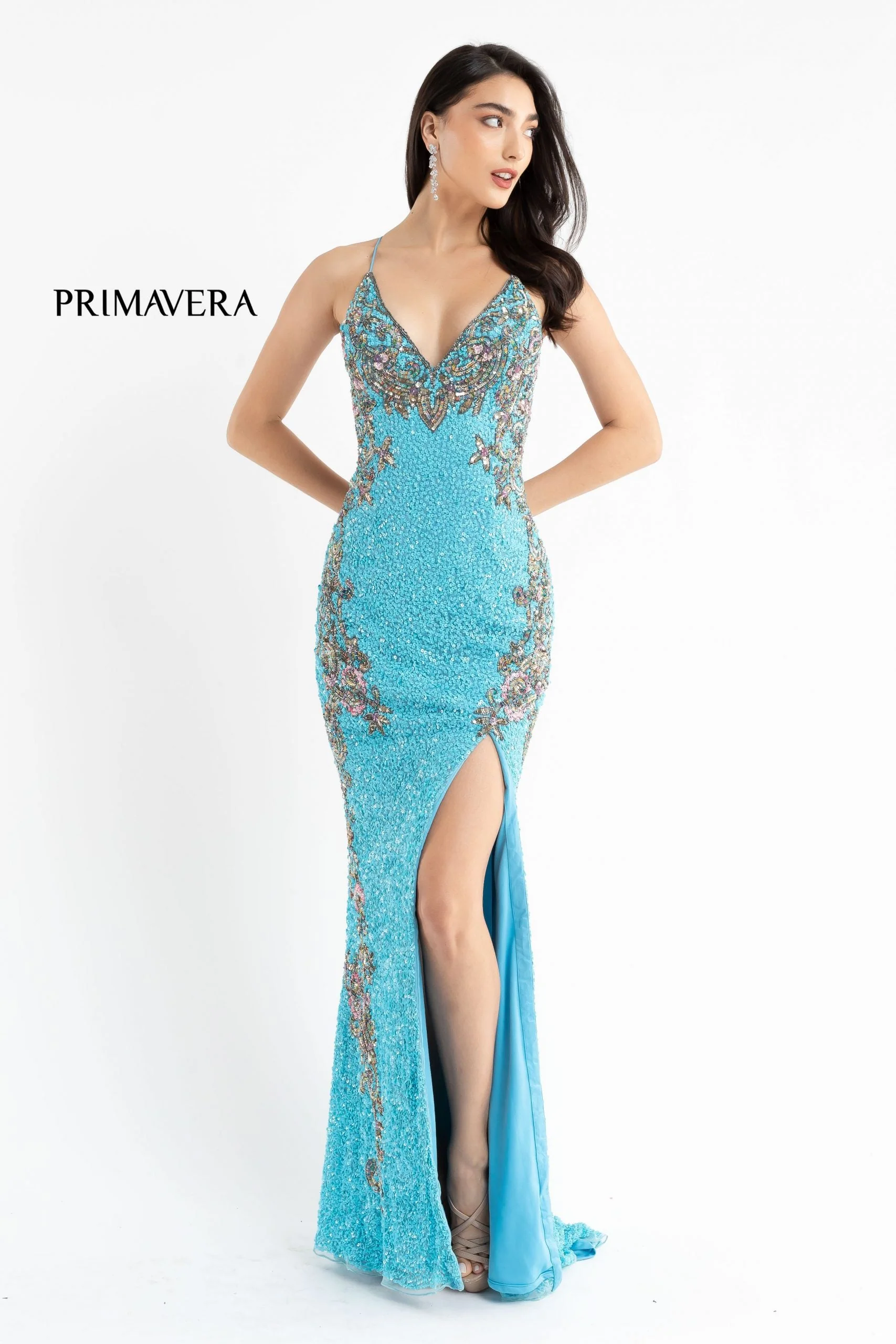 Primavera Couture 3211 size 10 Mint Sequin Prom Dress Pageant Gown Evening Formal Wear Side Slit - Image 3