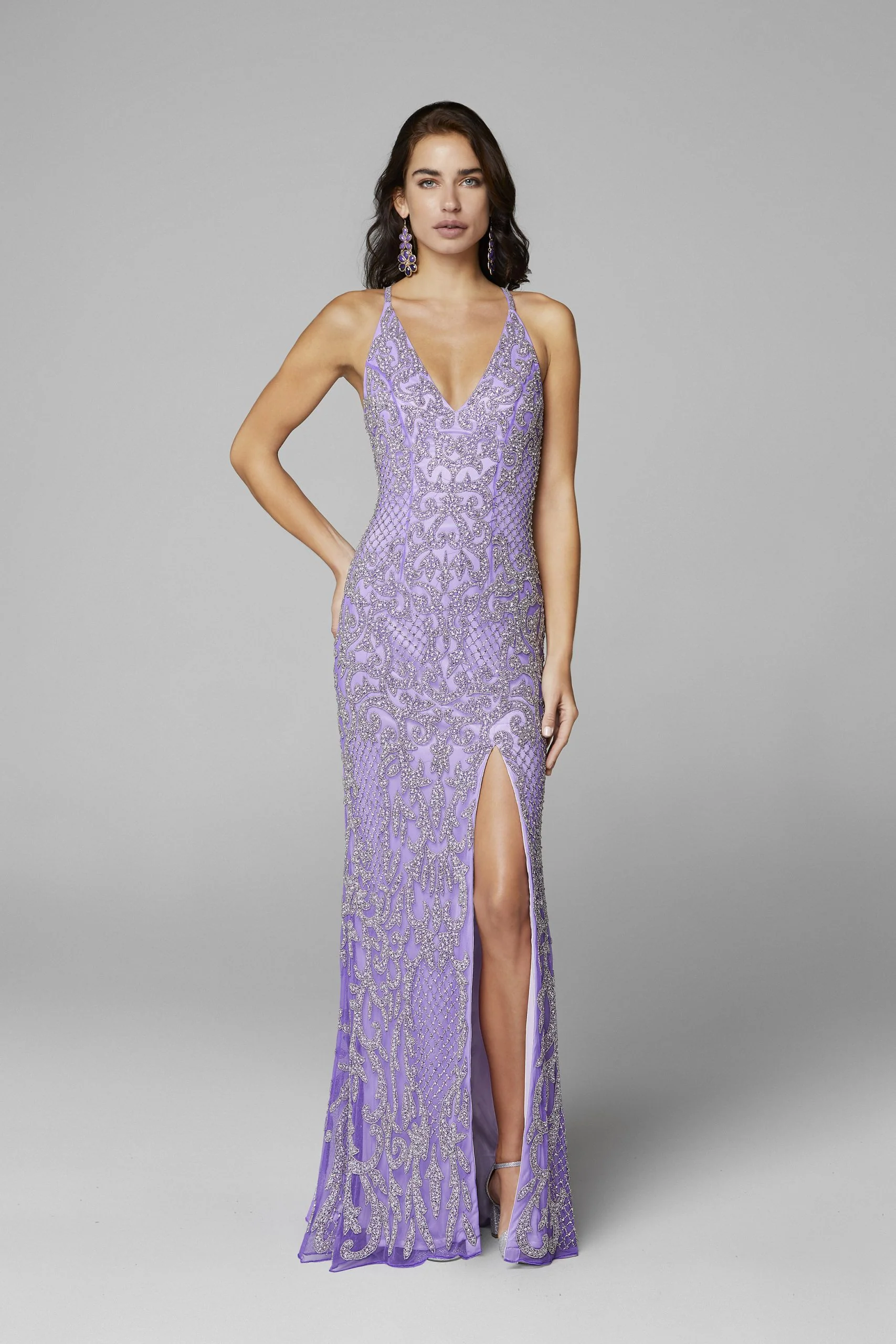 Primavera Couture 3214 size 6 beaded prom dress Lilac side slit long formal evening gown - Image 51