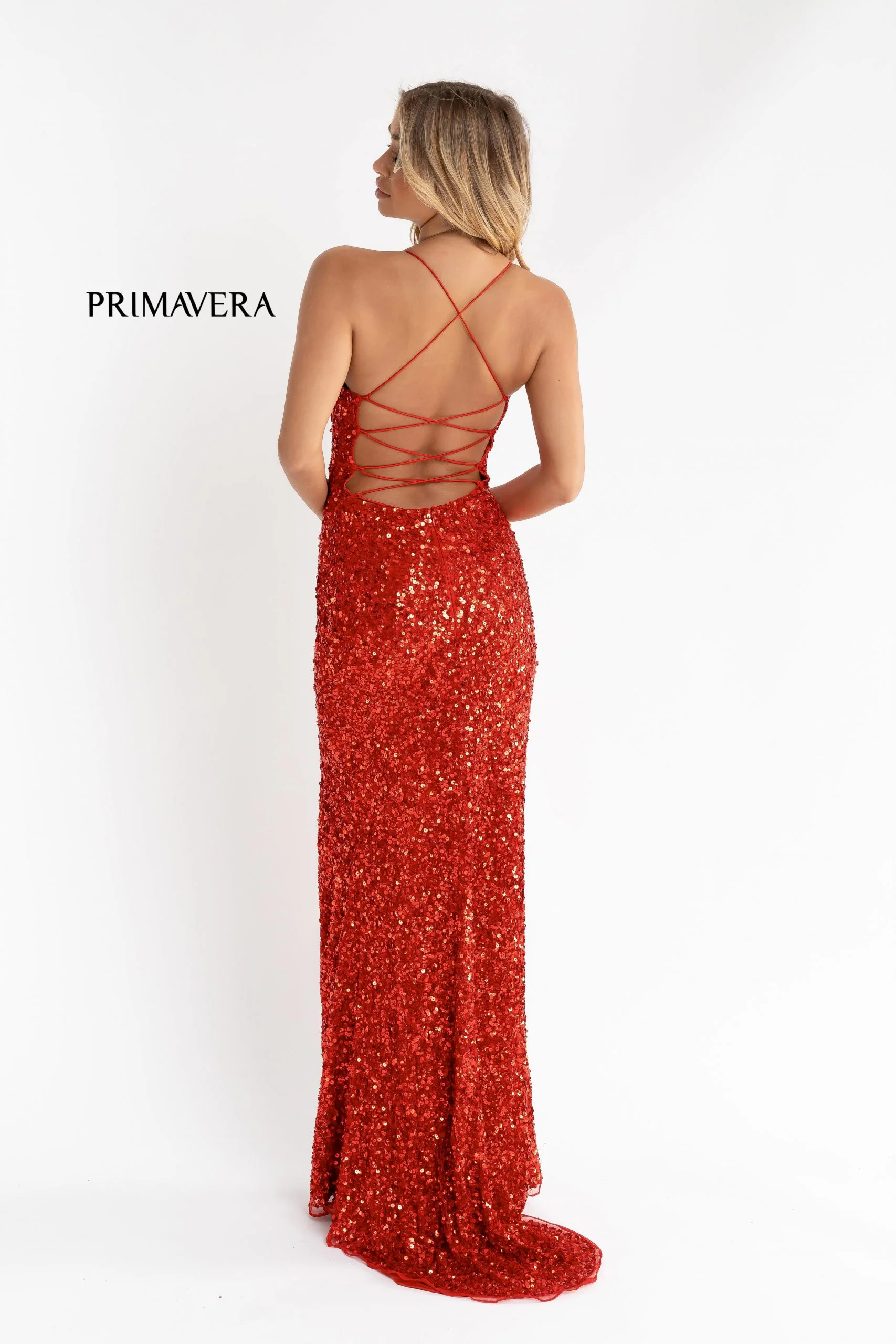 Primavera Couture 3290 Prom Dress Sequins Long Fitted Tie Back Scoop Neckline - Image 12