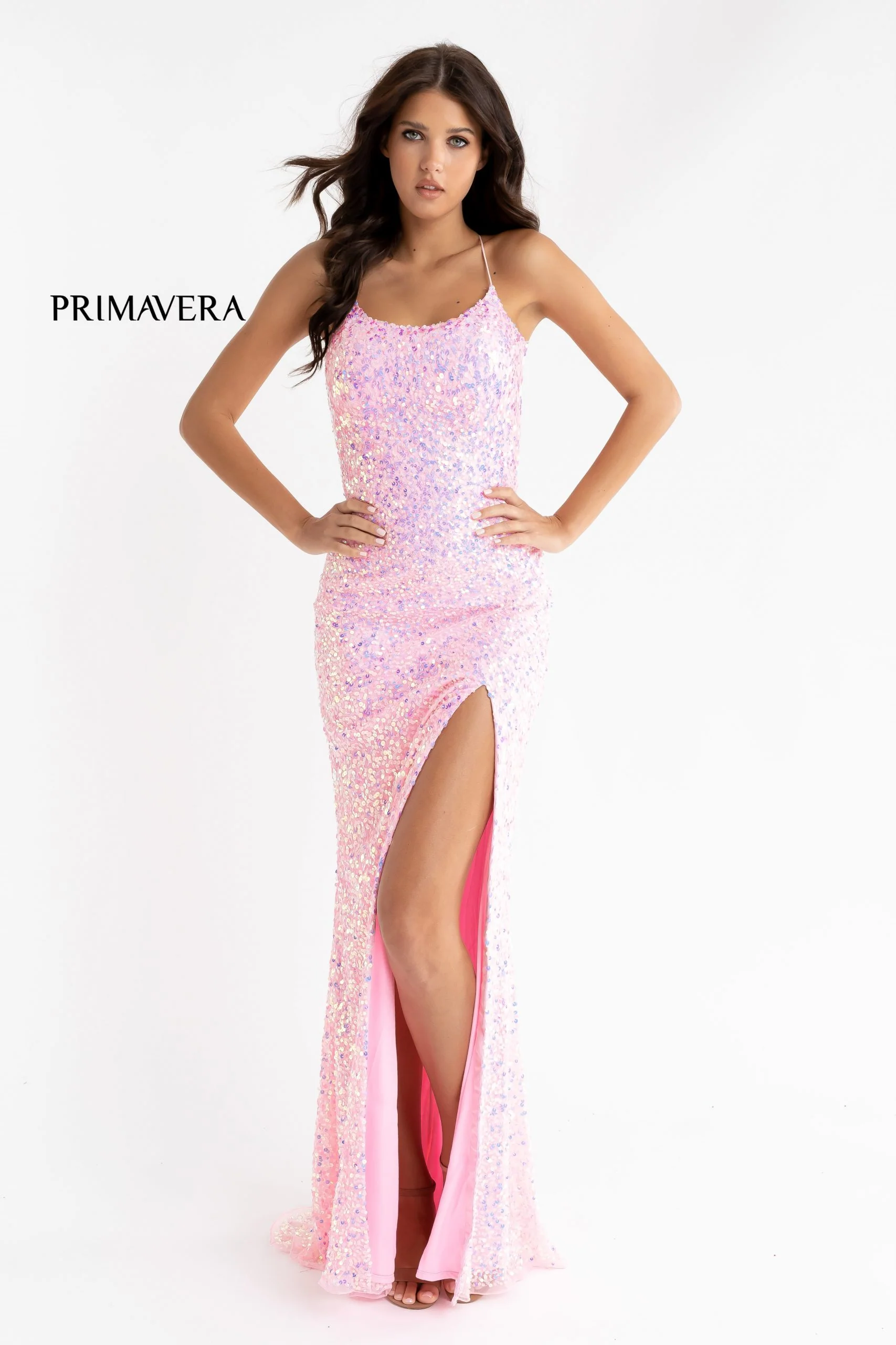 Primavera Couture 3290 Prom Dress Sequins Long Fitted Tie Back Scoop Neckline - Image 121
